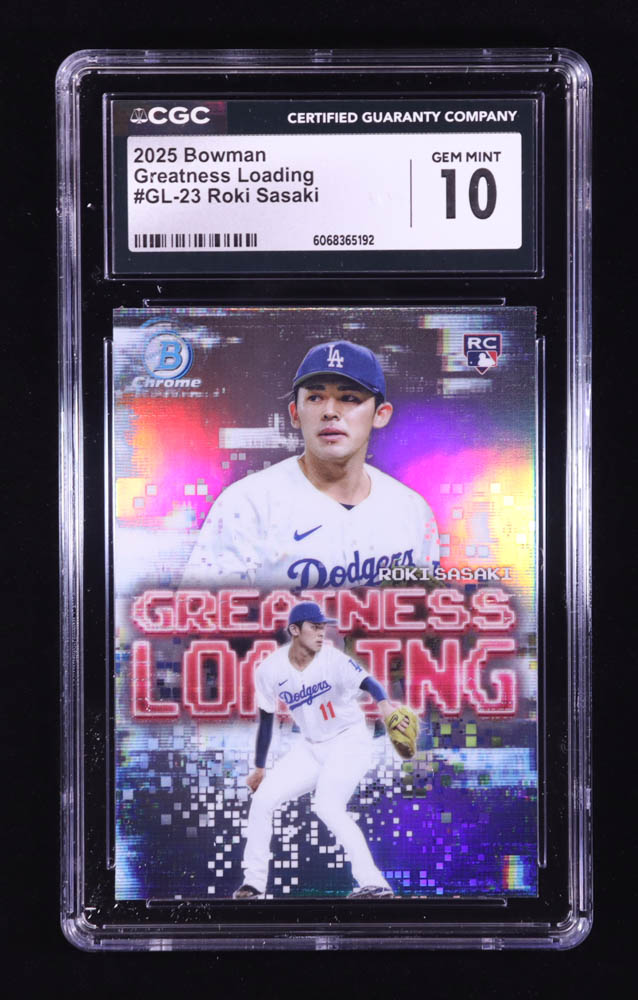 Roki Sasaki 2025 Bowman Chrome Greatness Loading #GL23 RC (CGC 10) at PristineAuction.com Roki Sasaki 2025 Bowman Chrome Greatness Loading #GL23 RC (CGC 10) at PristineAuction.com