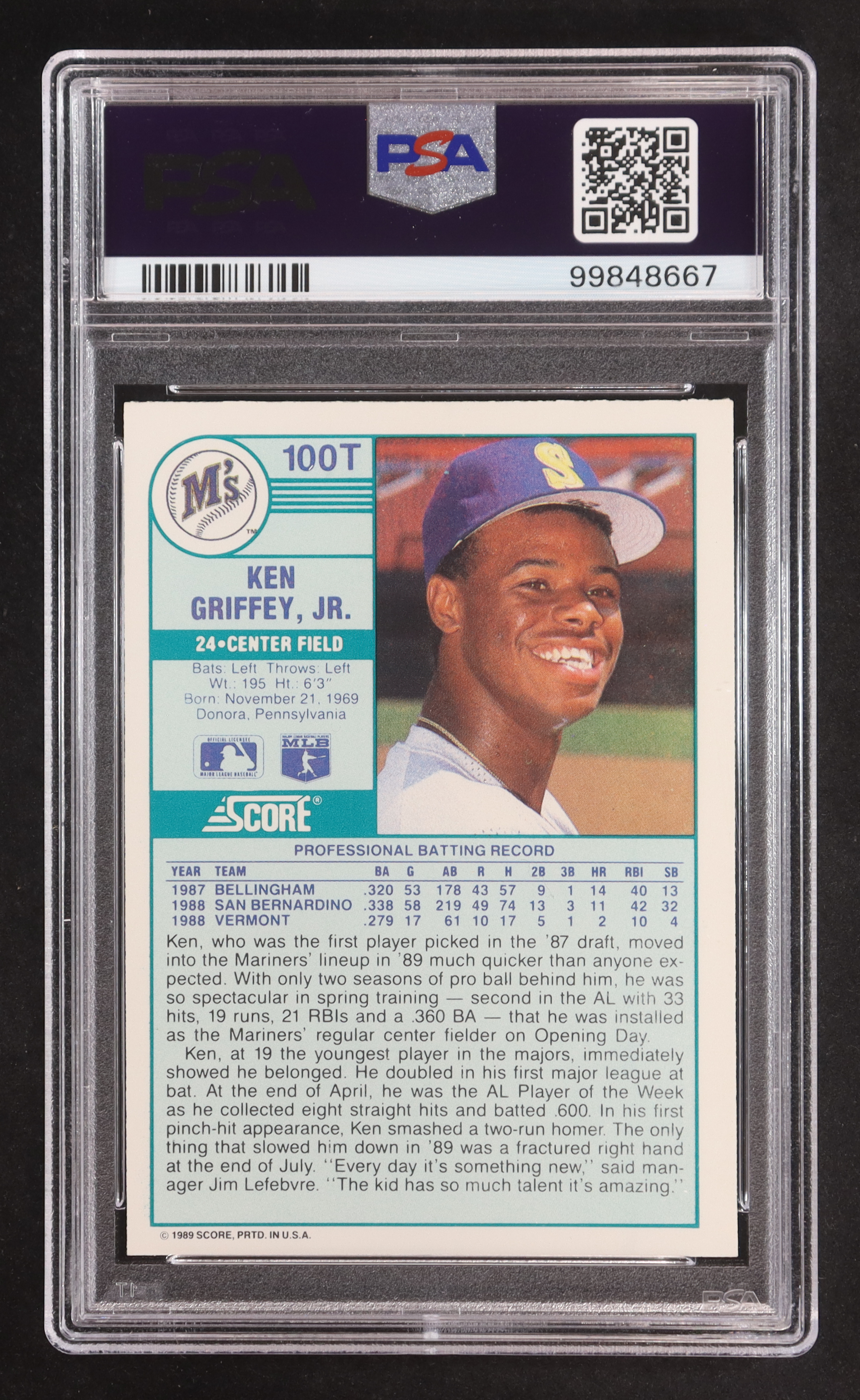 Ken Griffey Jr. 1989 Score/Traded #100T RC (PSA 9) at PristineAuction.com Ken Griffey Jr. 1989 Score/Traded #100T RC (PSA 9) at PristineAuction.com