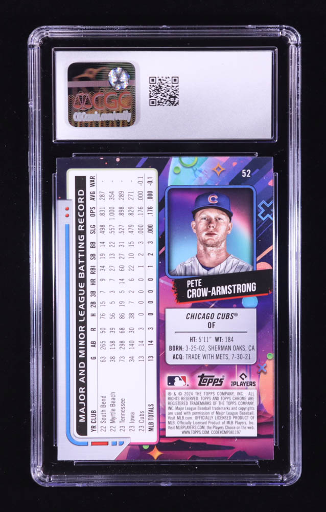 Pete Crow-Armstrong 2024 Topps Cosmic Chrome #52 RC (CGC 10) at PristineAuction.com Pete Crow-Armstrong 2024 Topps Cosmic Chrome #52 RC (CGC 10) at PristineAuction.com