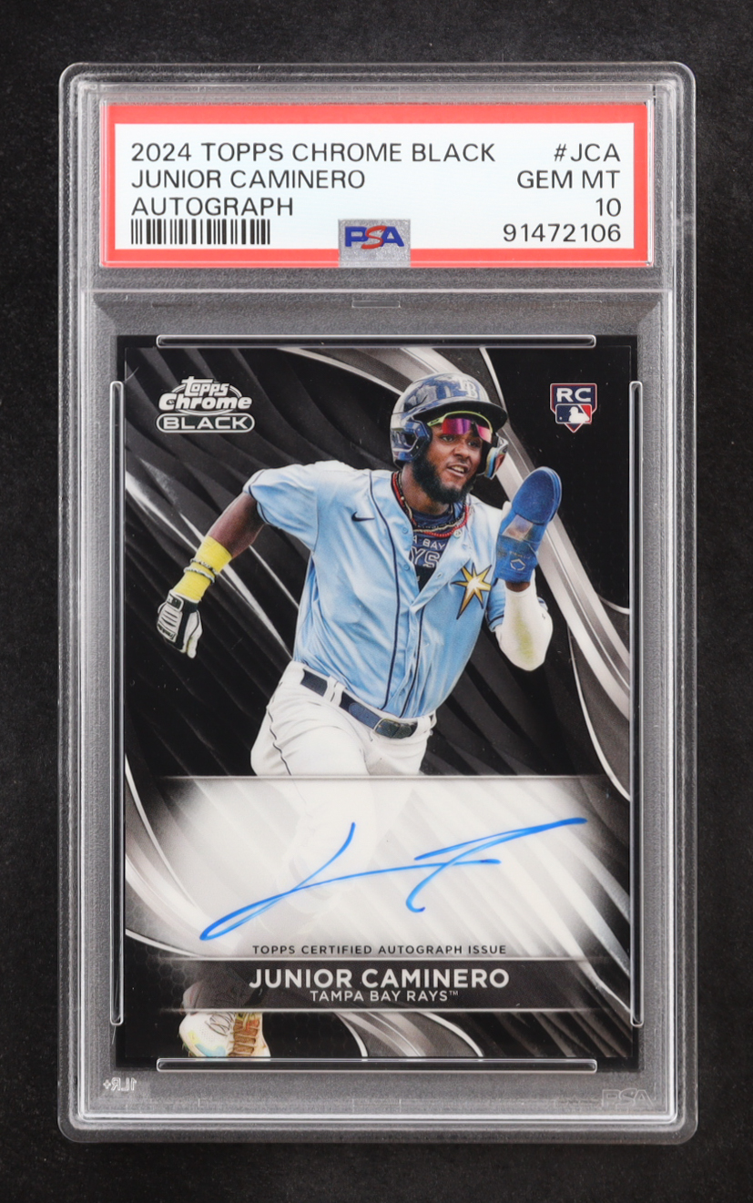 Junior Caminero Signed 2024 Topps Chrome Black Autographs #CBAJCA RC (PSA 10) at PristineAuction.com Junior Caminero Signed 2024 Topps Chrome Black Autographs #CBAJCA RC (PSA 10) at PristineAuction.com