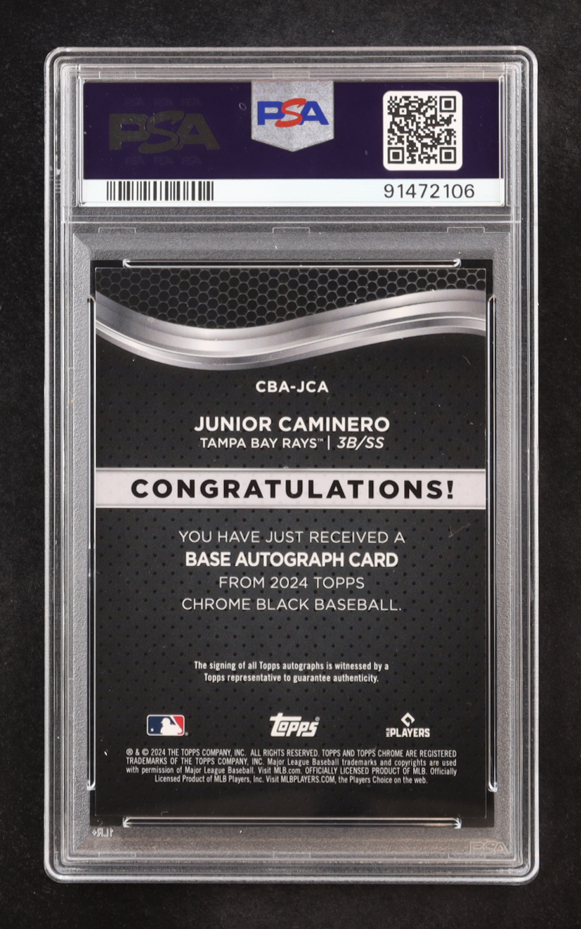 Junior Caminero Signed 2024 Topps Chrome Black Autographs #CBAJCA RC (PSA 10) at PristineAuction.com Junior Caminero Signed 2024 Topps Chrome Black Autographs #CBAJCA RC (PSA 10) at PristineAuction.com