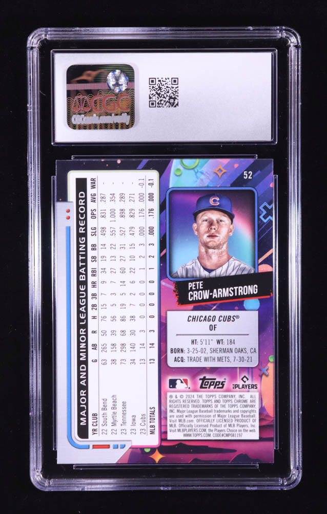 Pete Crow-Armstrong 2024 Topps Cosmic Chrome #52 RC (CGC 10) at PristineAuction.com Pete Crow-Armstrong 2024 Topps Cosmic Chrome #52 RC (CGC 10) at PristineAuction.com