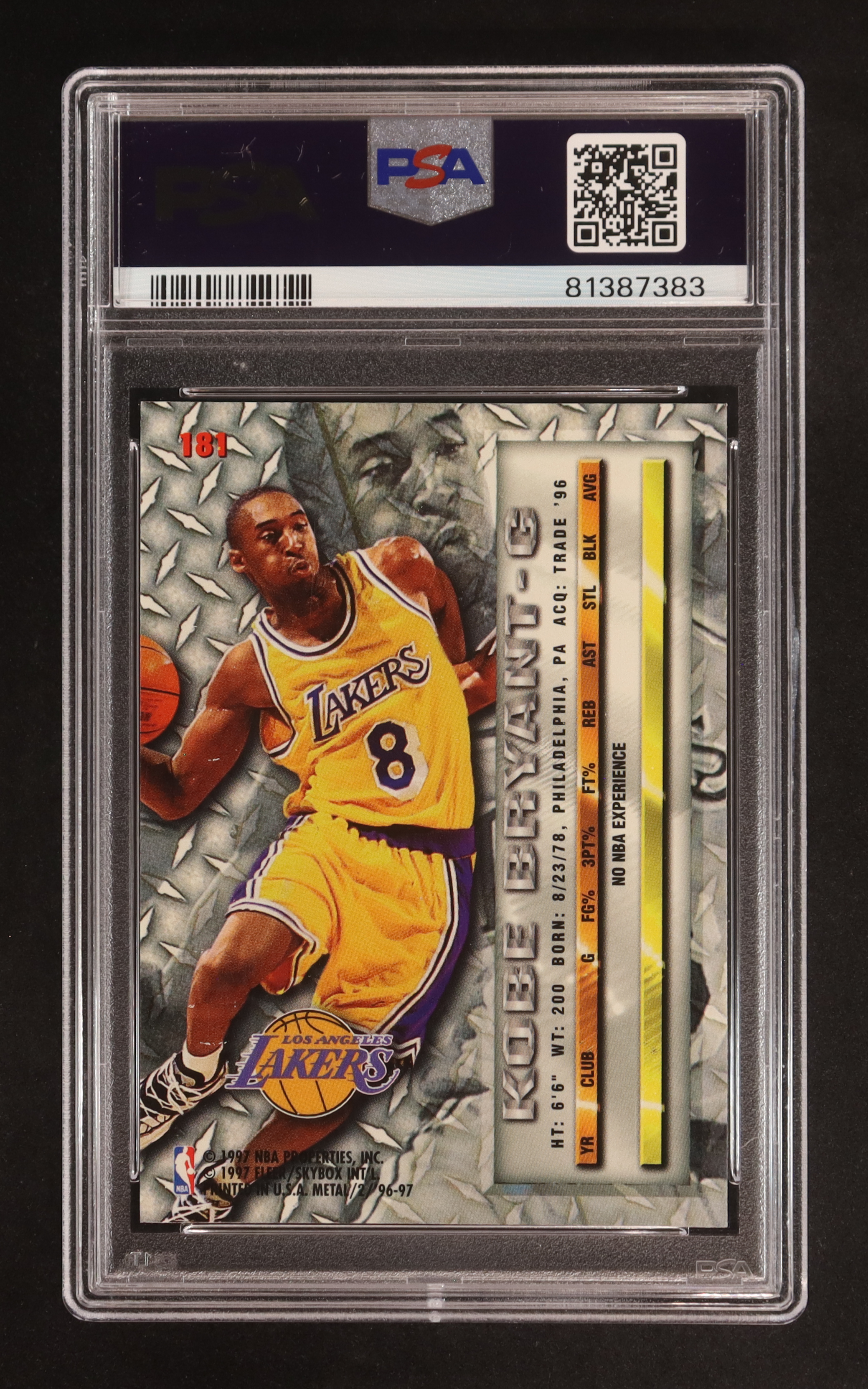 Kobe Bryant 1996-97 Metal #181 RC (PSA 9) at PristineAuction.com Kobe Bryant 1996-97 Metal #181 RC (PSA 9) at PristineAuction.com