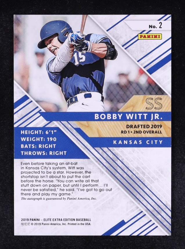 Bobby Witt Jr. 2019 Elite Extra Edition Autographs #2 RC at PristineAuction.com Bobby Witt Jr. 2019 Elite Extra Edition Autographs #2 RC at PristineAuction.com