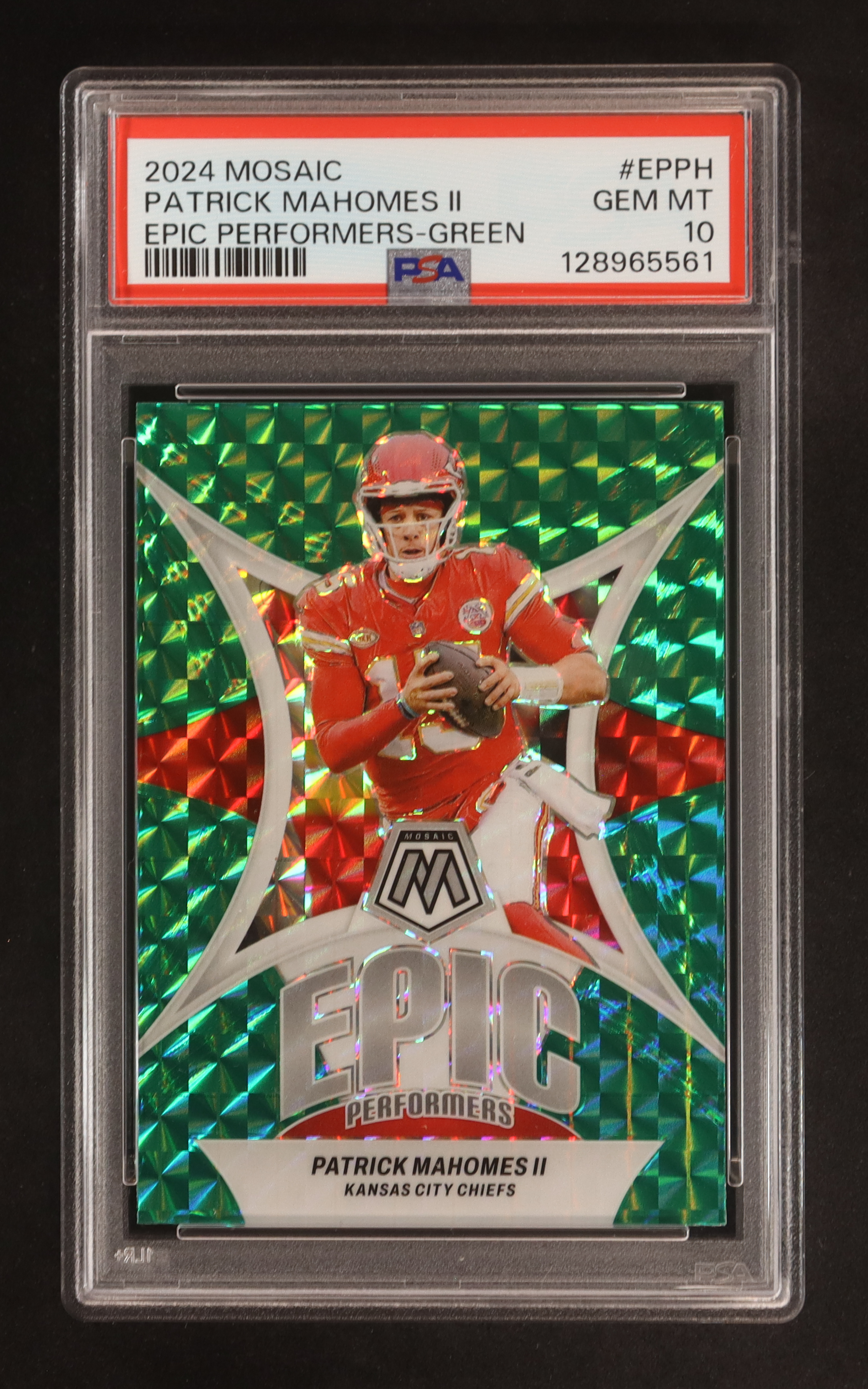 Patrick Mahomes II 2024 Panini Mosaic Epic Performers Mosaic Green #1 (PSA 10) at PristineAuction.com Patrick Mahomes II 2024 Panini Mosaic Epic Performers Mosaic Green #1 (PSA 10) at PristineAuction.com