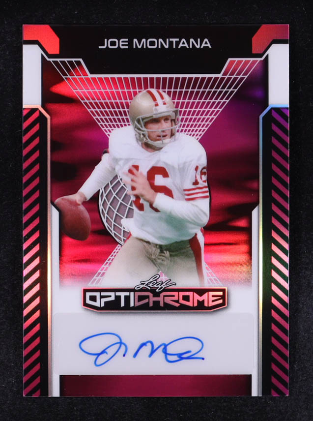 Joe Montana 2025 Leaf OptiChrome Autographs Prismatic Pink #BAJM2 #3/8 at PristineAuction.com Joe Montana 2025 Leaf OptiChrome Autographs Prismatic Pink #BAJM2 #3/8 at PristineAuction.com