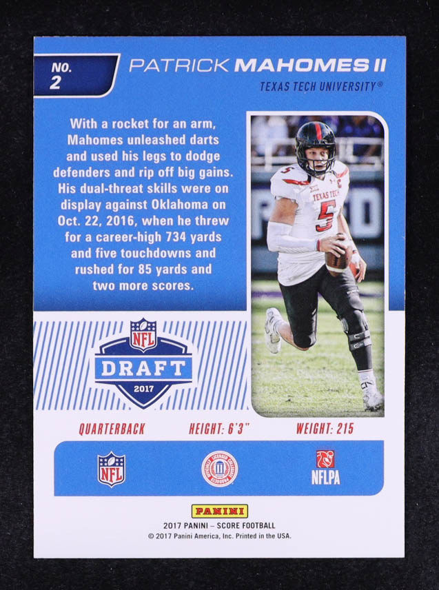 Patrick Mahomes II 2017 Score NFL Draft #2 RC at PristineAuction.com Patrick Mahomes II 2017 Score NFL Draft #2 RC at PristineAuction.com