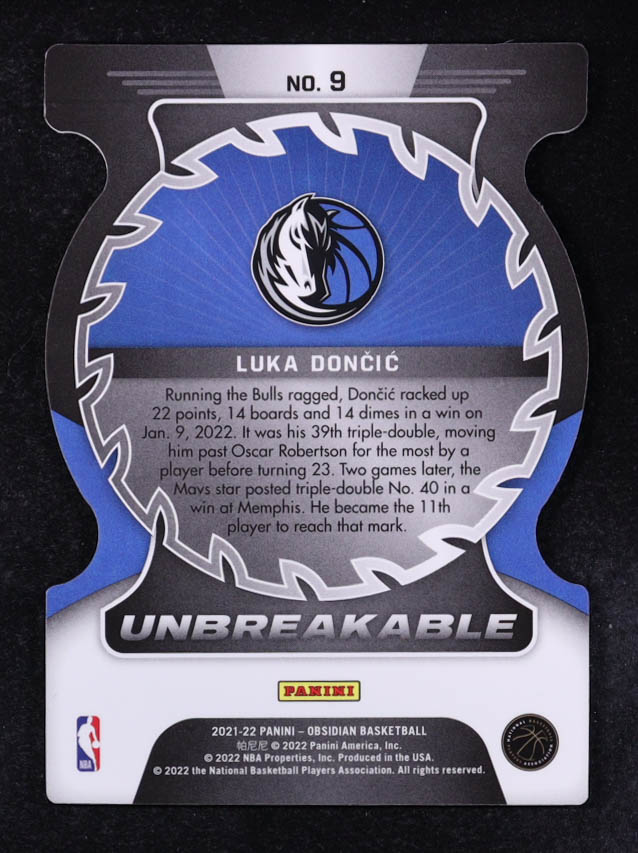 Luka Doncic 2021-22 Panini Obsidian Unbreakable #9 at PristineAuction.com Luka Doncic 2021-22 Panini Obsidian Unbreakable #9 at PristineAuction.com
