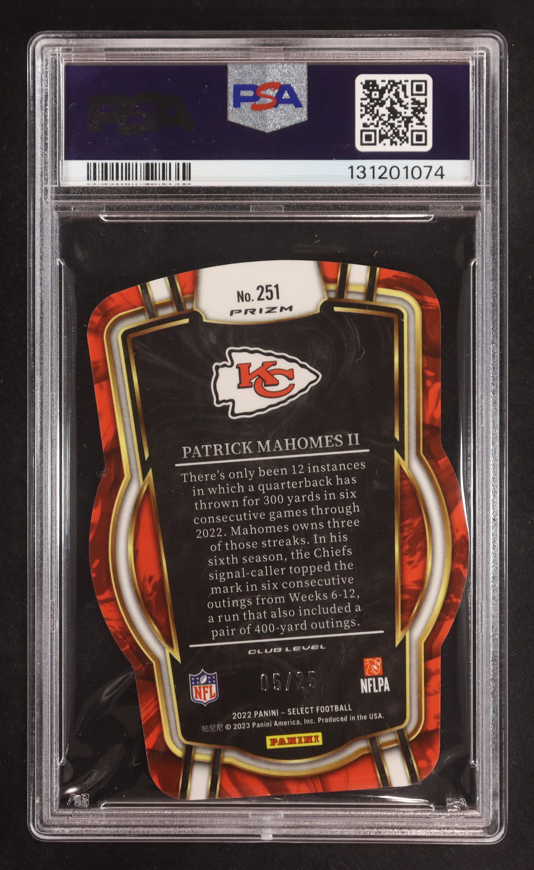Patrick Mahomes II 2022 Select Prizm Tie Dye Die Cut #251 #05/25 (PSA 10) at PristineAuction.com Patrick Mahomes II 2022 Select Prizm Tie Dye Die Cut #251 #05/25 (PSA 10) at PristineAuction.com