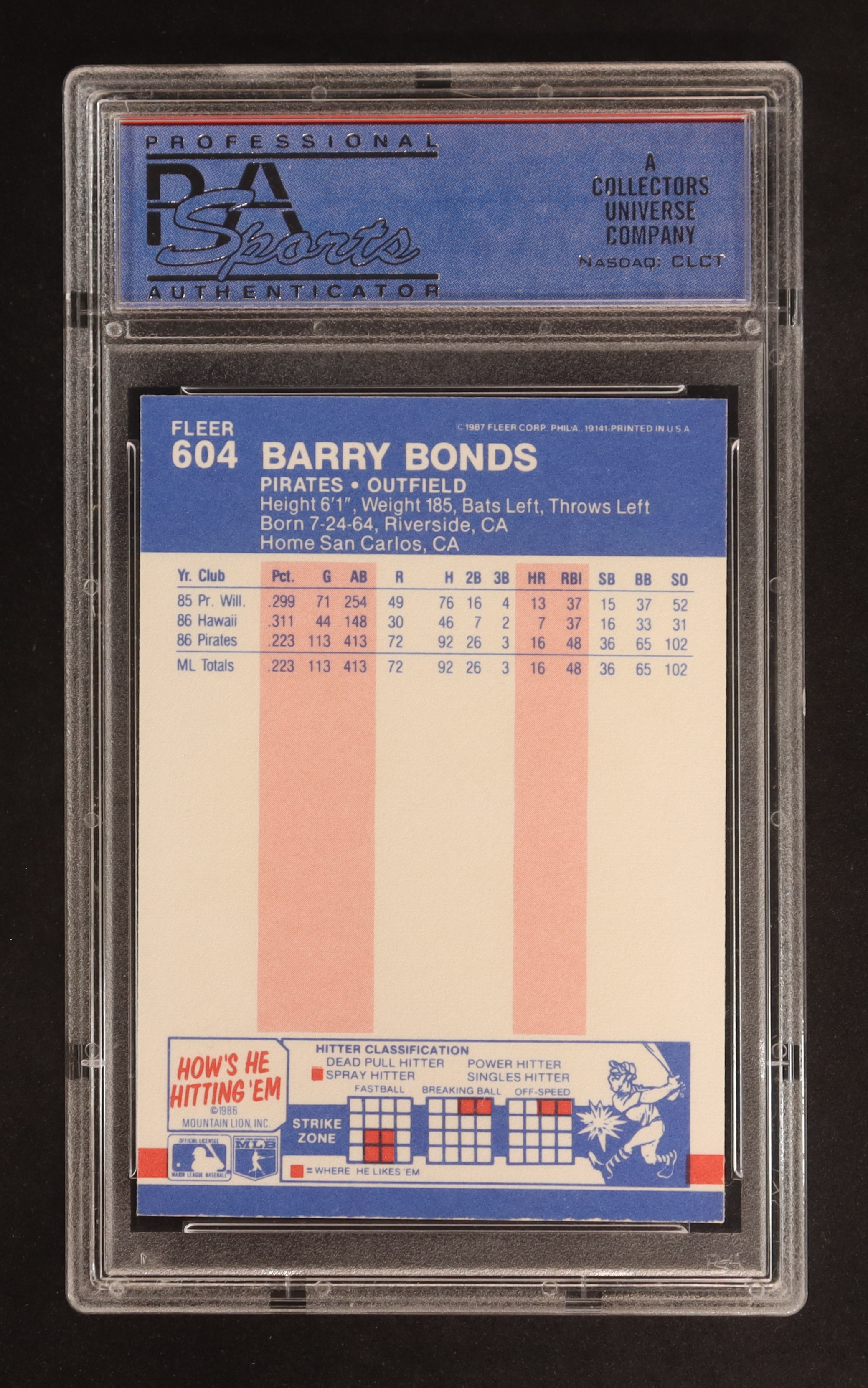 Barry Bonds 1987 Fleer #604 RC (PSA 9) at PristineAuction.com Barry Bonds 1987 Fleer #604 RC (PSA 9) at PristineAuction.com