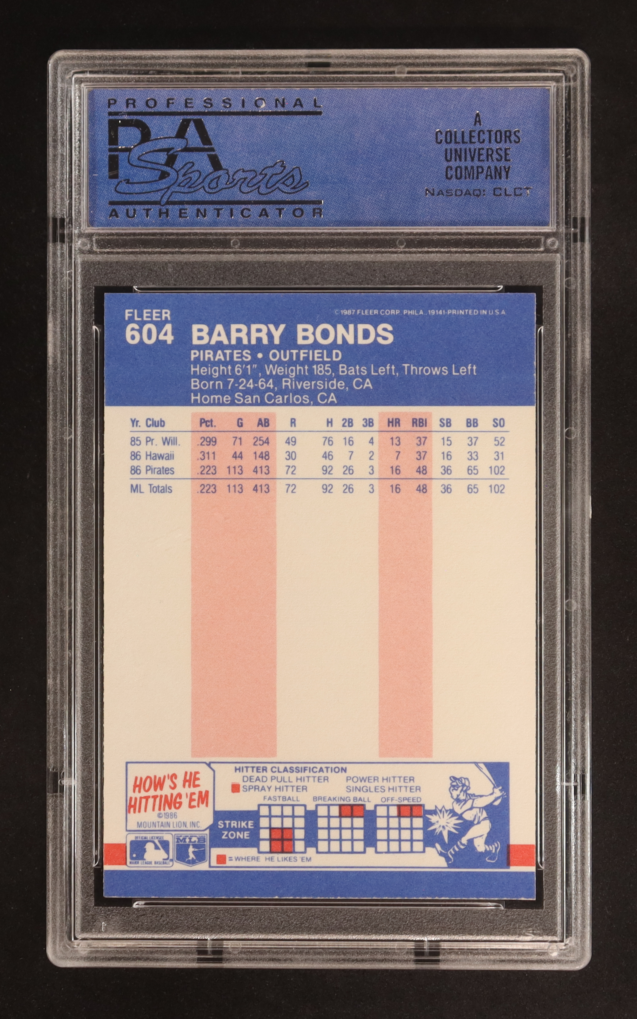 Barry Bonds 1987 Fleer #604 RC (PSA 9) at PristineAuction.com Barry Bonds 1987 Fleer #604 RC (PSA 9) at PristineAuction.com