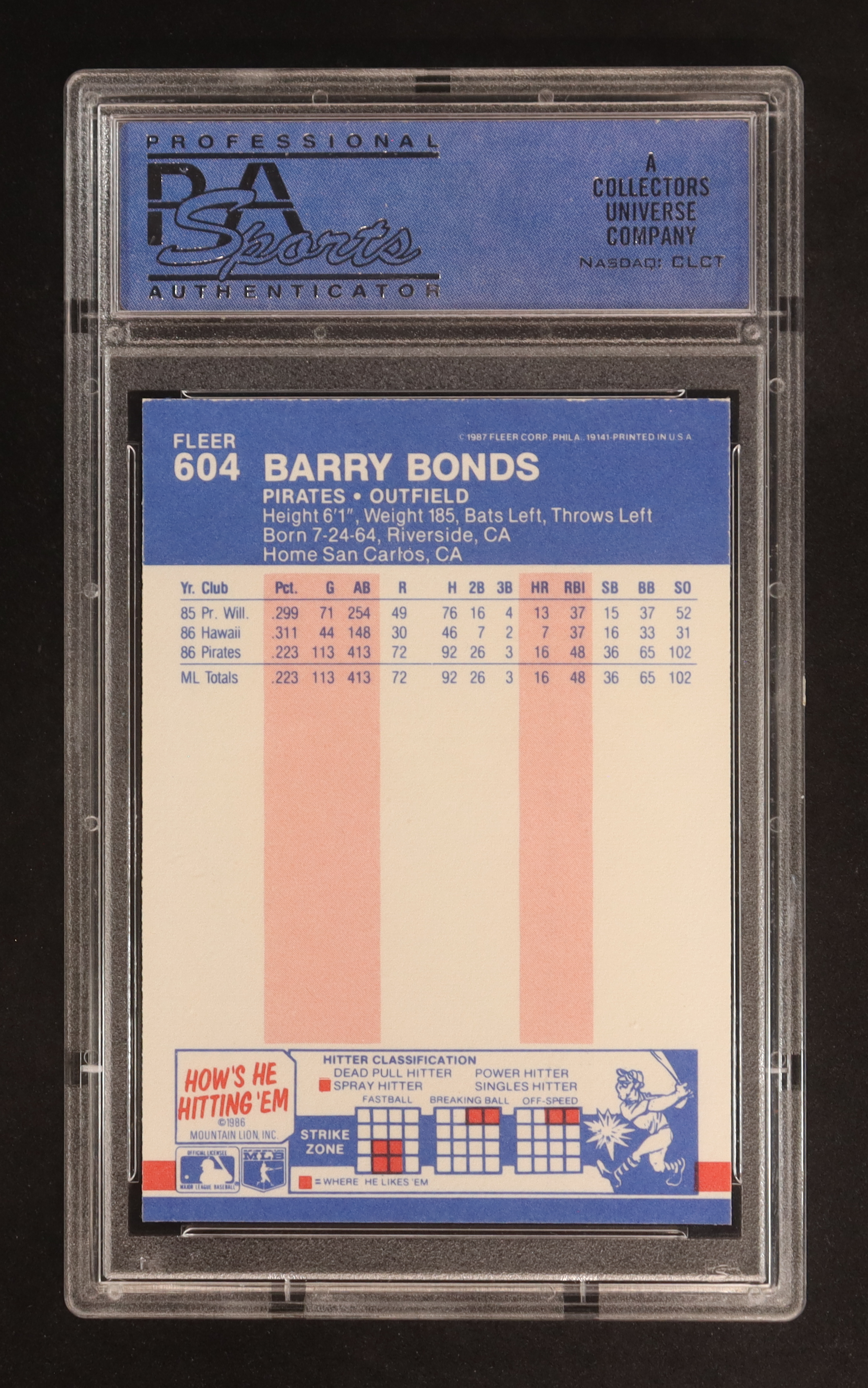 Barry Bonds 1987 Fleer #604 RC (PSA 9) at PristineAuction.com Barry Bonds 1987 Fleer #604 RC (PSA 9) at PristineAuction.com