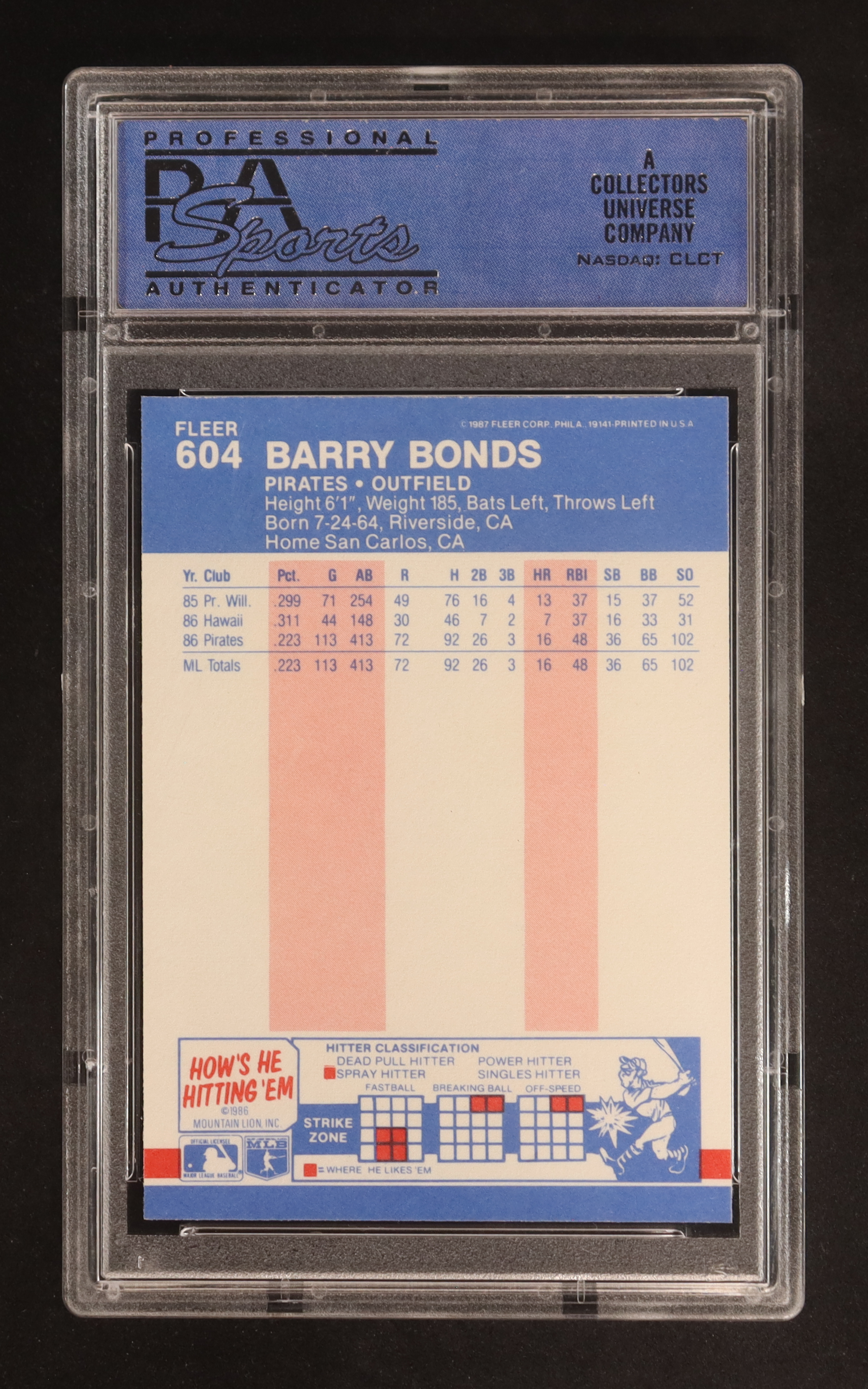 Barry Bonds 1987 Fleer #604 RC (PSA 9) at PristineAuction.com Barry Bonds 1987 Fleer #604 RC (PSA 9) at PristineAuction.com