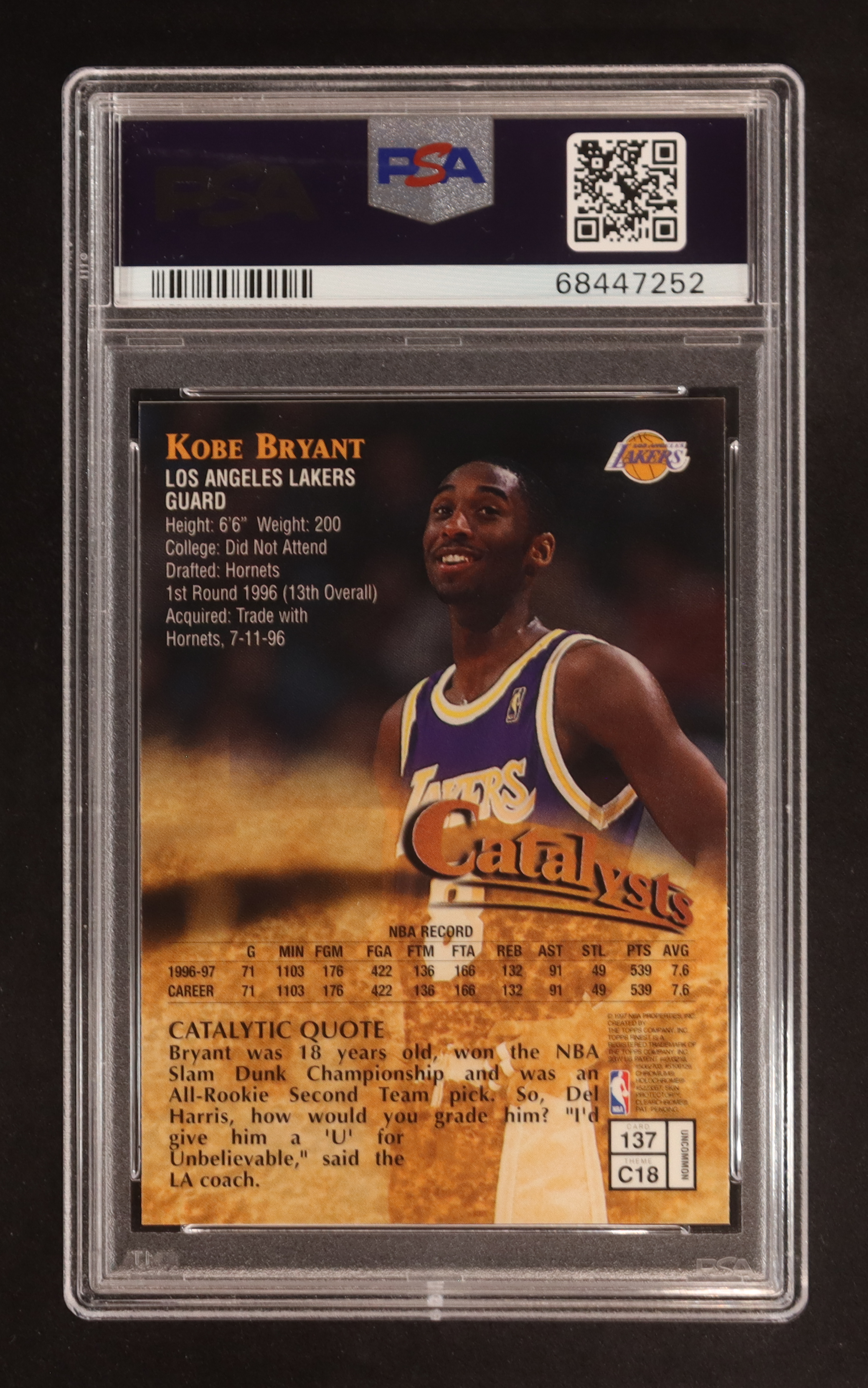 Kobe Bryant 1997-98 Finest #137 with Coating (PSA 9) at PristineAuction.com Kobe Bryant 1997-98 Finest #137 with Coating (PSA 9) at PristineAuction.com