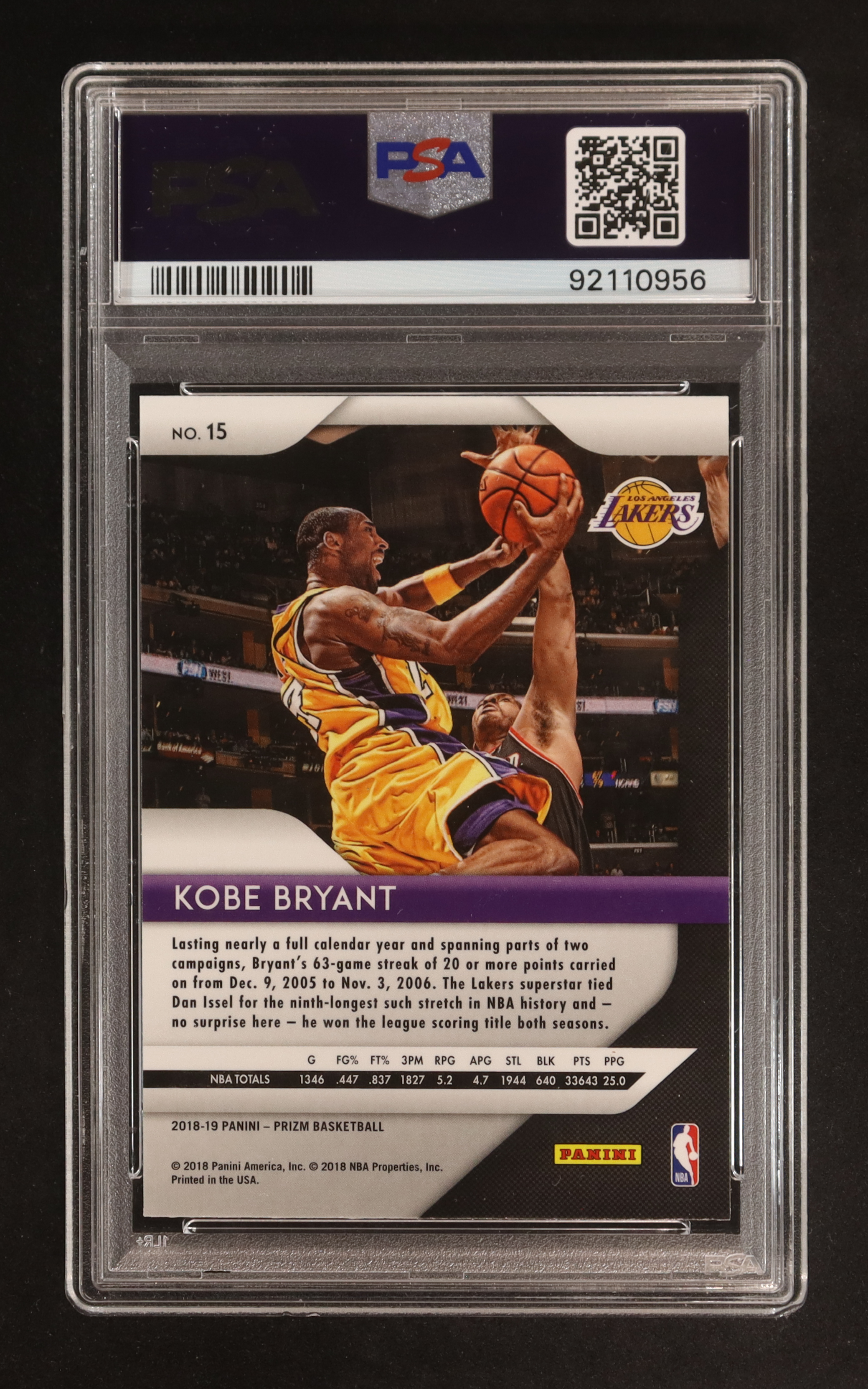 Kobe Bryant 2018-19 Panini Prizm #15 (PSA 9) at PristineAuction.com Kobe Bryant 2018-19 Panini Prizm #15 (PSA 9) at PristineAuction.com