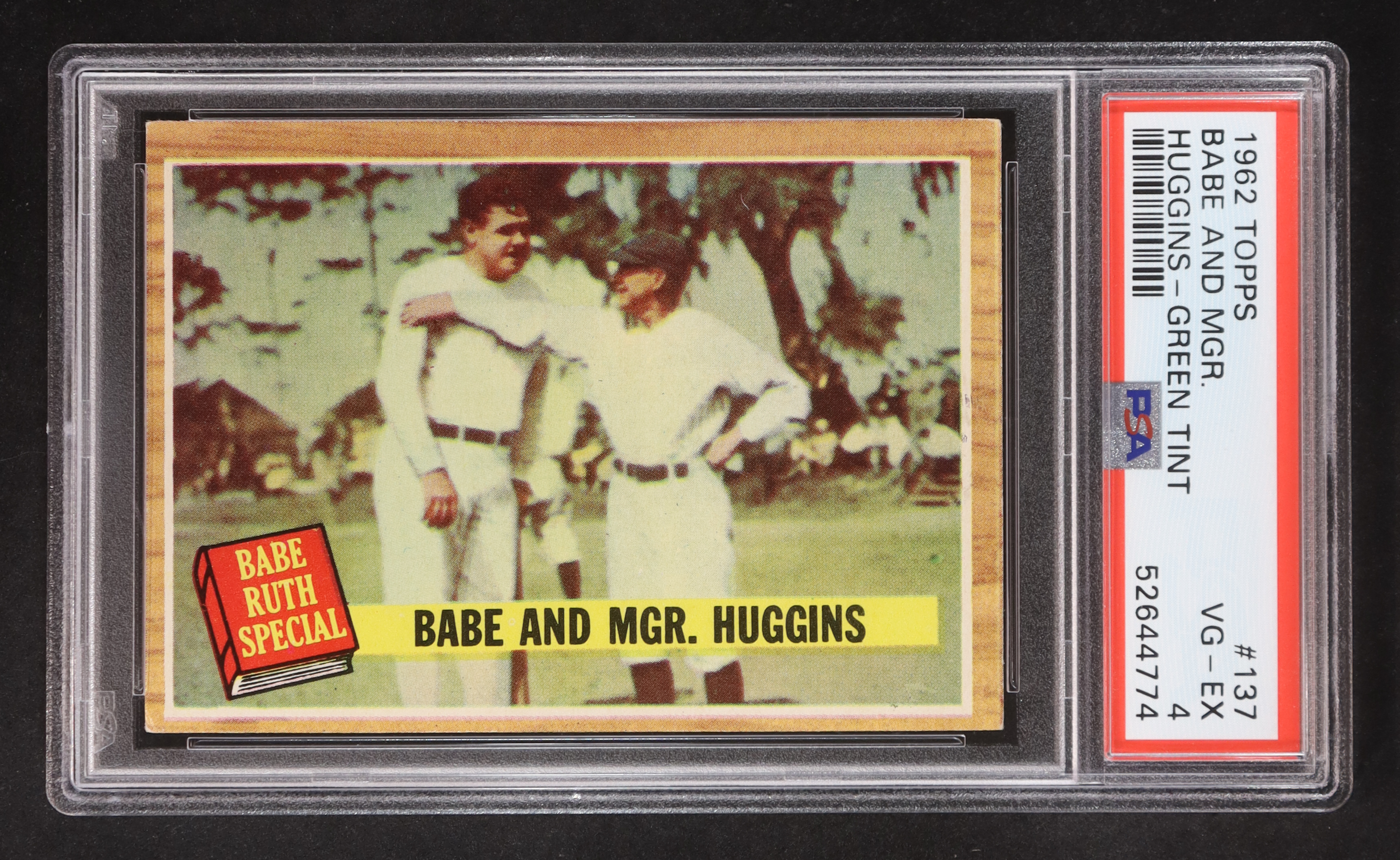 Babe with Mgr. Huggins 1962 Topps #137A Babe Ruth Special 3 / Green Tint (PSA 4) at PristineAuction.com Babe with Mgr. Huggins 1962 Topps #137A Babe Ruth Special 3 / Green Tint (PSA 4) at PristineAuction.com