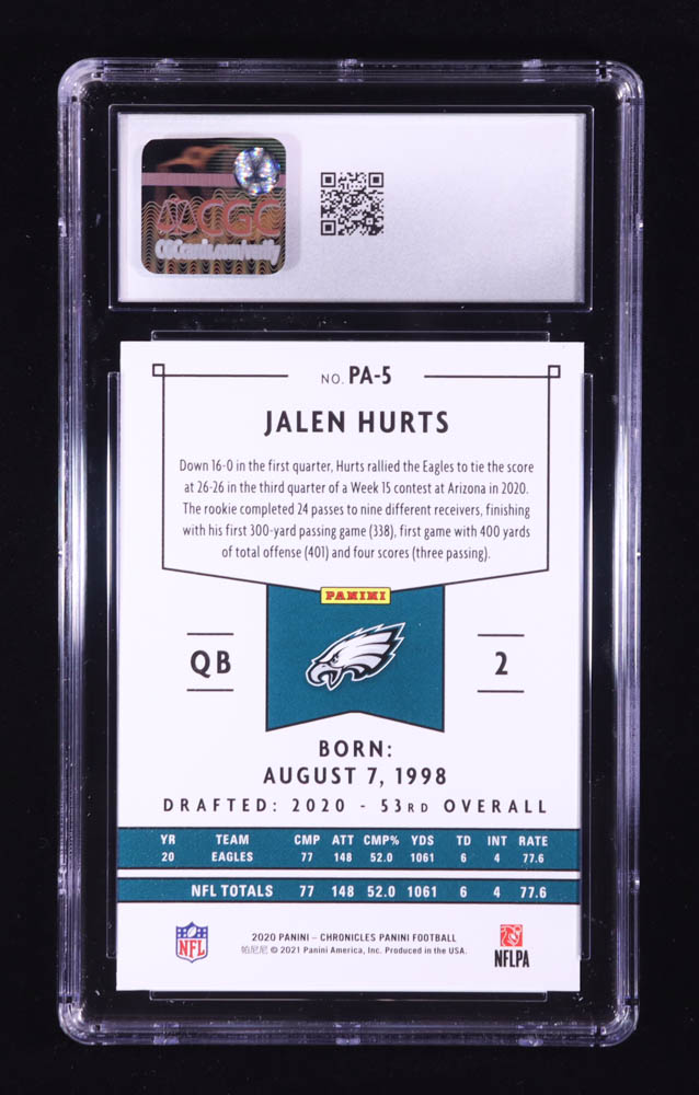 Jalen Hurts 2020 Panini #5 RC (CGC 10) at PristineAuction.com Jalen Hurts 2020 Panini #5 RC (CGC 10) at PristineAuction.com