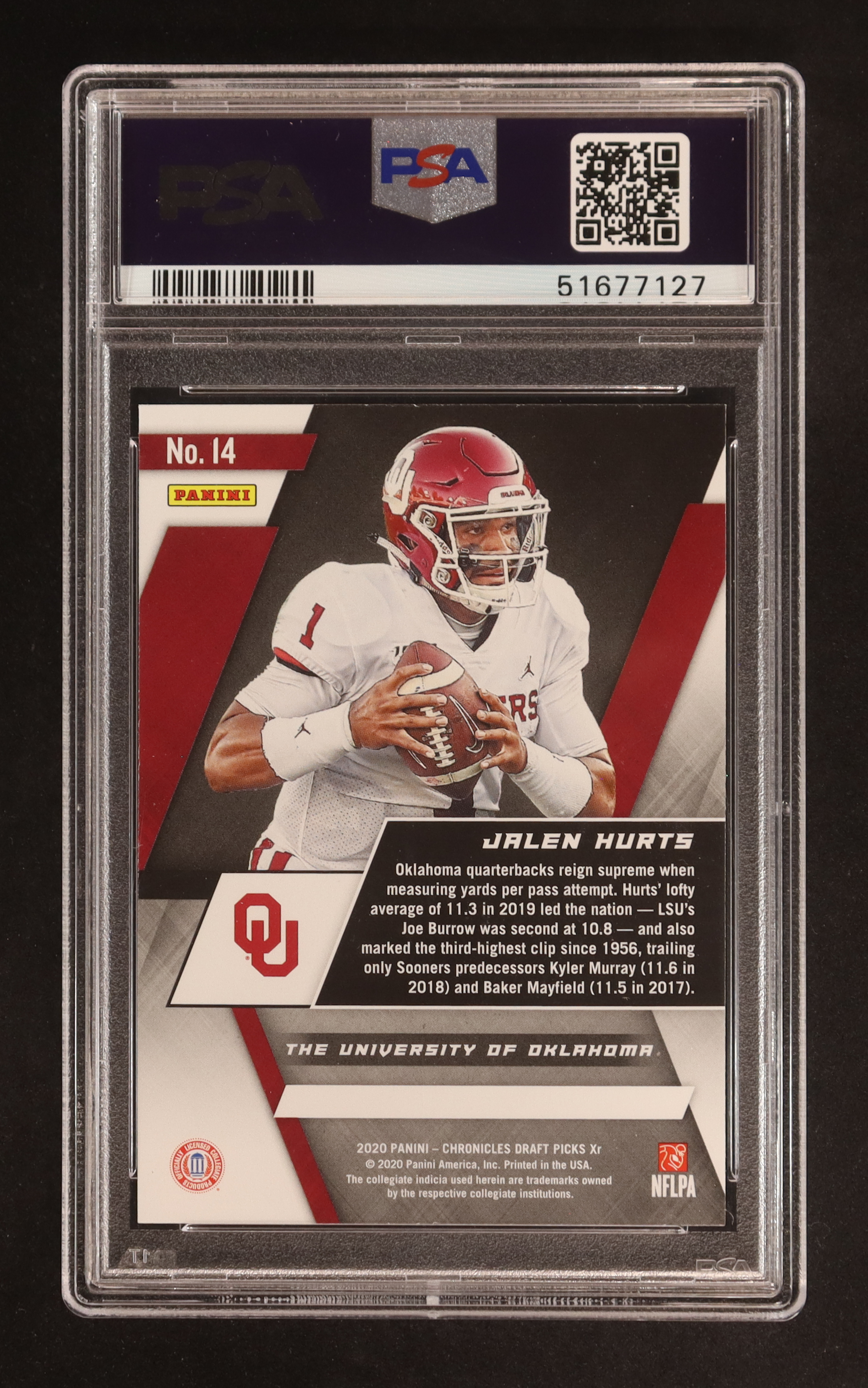 Jalen Hurts 2020 Panini Chronicles Draft Picks XR Rookies Mirror Blue #14 RC (PSA 9) at PristineAuction.com Jalen Hurts 2020 Panini Chronicles Draft Picks XR Rookies Mirror Blue #14 RC (PSA 9) at PristineAuction.com