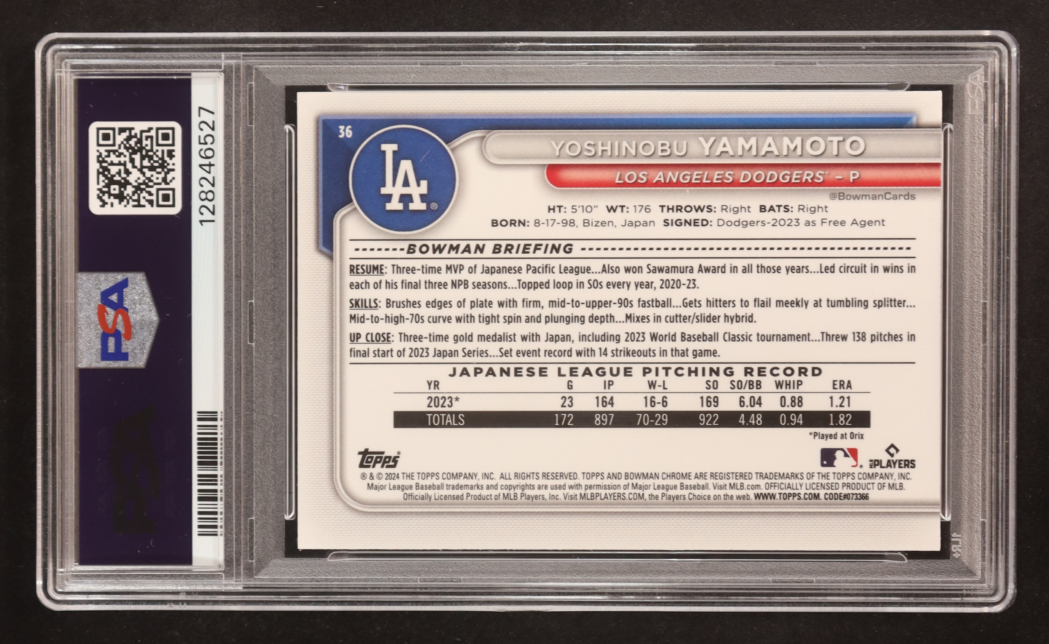 Yoshinobu Yamamoto 2024 Bowman Chrome Mega Box #36 RC (PSA 9) at PristineAuction.com Yoshinobu Yamamoto 2024 Bowman Chrome Mega Box #36 RC (PSA 9) at PristineAuction.com