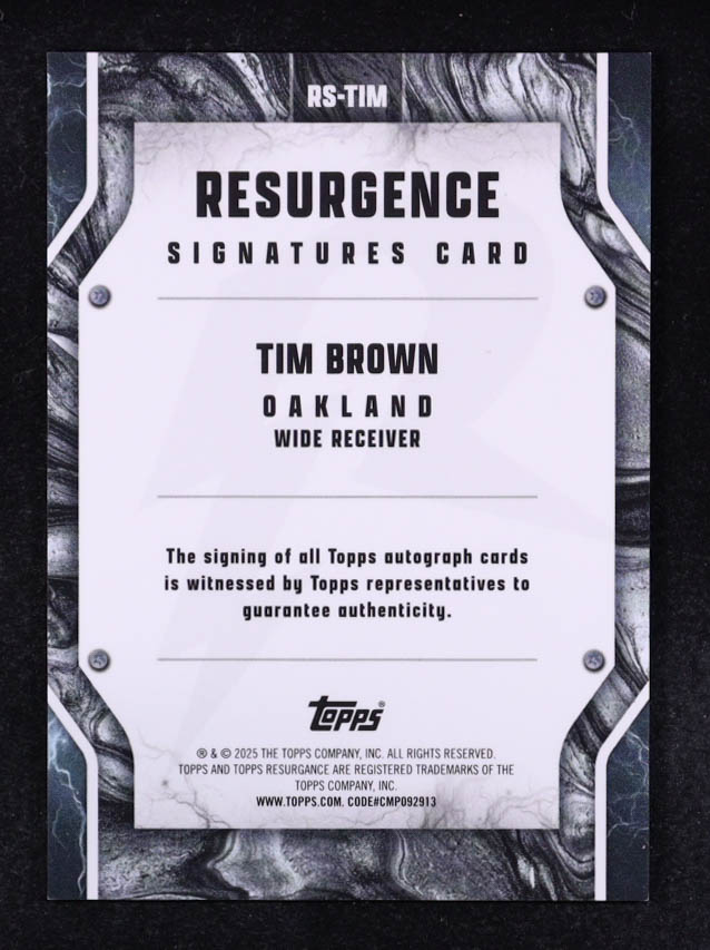 Tim Brown 2024 Topps Resurgence Resurgence Signatures #RSTIM at PristineAuction.com Tim Brown 2024 Topps Resurgence Resurgence Signatures #RSTIM at PristineAuction.com