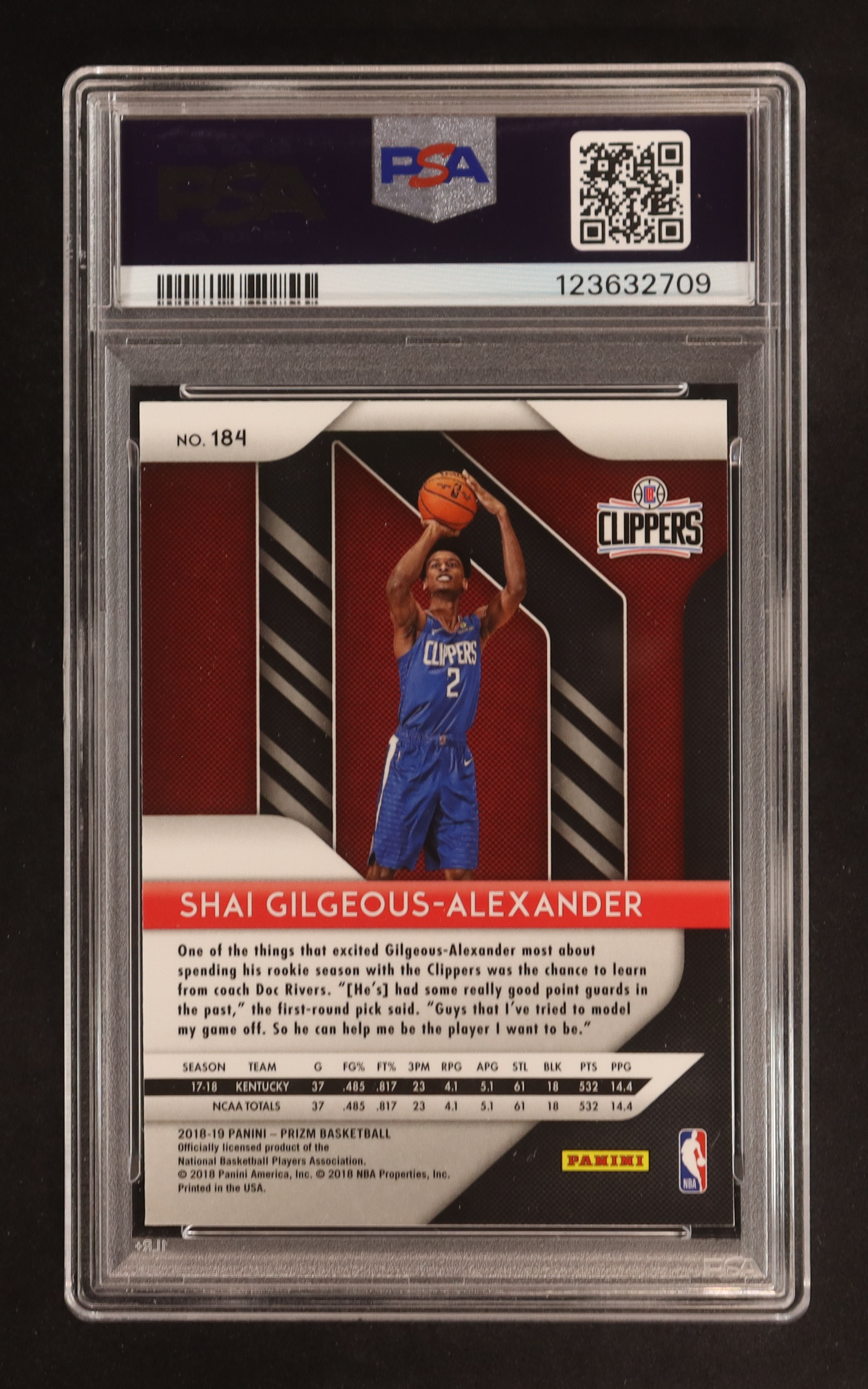 Shai Gilgeous-Alexander 2018-19 Panini Prizm #184 RC (PSA 9) at PristineAuction.com Shai Gilgeous-Alexander 2018-19 Panini Prizm #184 RC (PSA 9) at PristineAuction.com