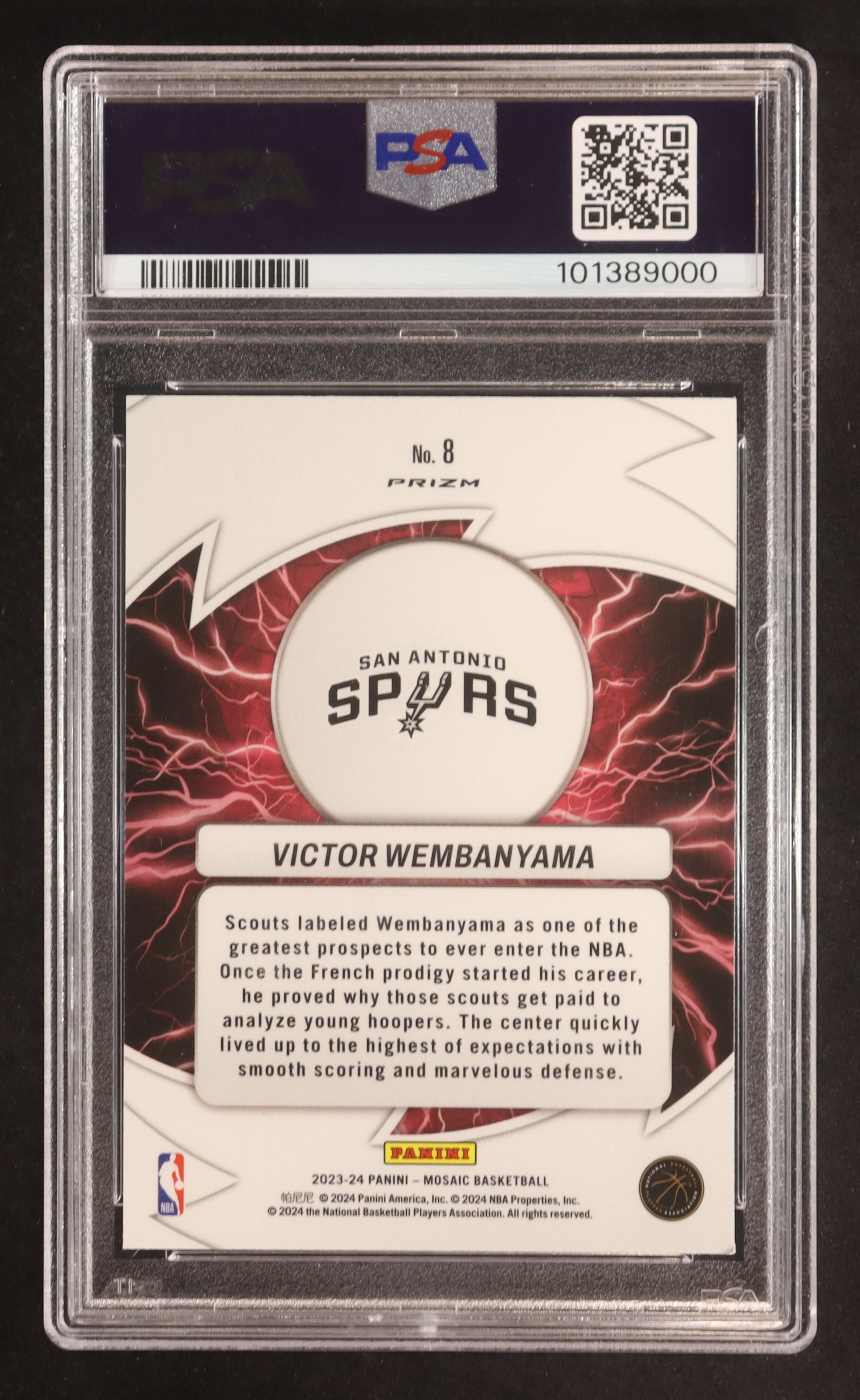Victor Wembanyama 2023-24 Panini Mosaic Thunder Road Mosaic Green #8 RC (PSA 10) at PristineAuction.com Victor Wembanyama 2023-24 Panini Mosaic Thunder Road Mosaic Green #8 RC (PSA 10) at PristineAuction.com