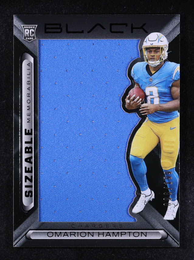 Omarion Hampton 2025 Panini Black Sizeable Rookie Memorabilia #19 #096/199 RC at PristineAuction.com Omarion Hampton 2025 Panini Black Sizeable Rookie Memorabilia #19 #096/199 RC at PristineAuction.com