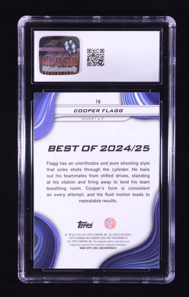 Cooper Flagg 2024-25 Bowman's Best University #16 RC (CGC 10) at PristineAuction.com Cooper Flagg 2024-25 Bowman's Best University #16 RC (CGC 10) at PristineAuction.com