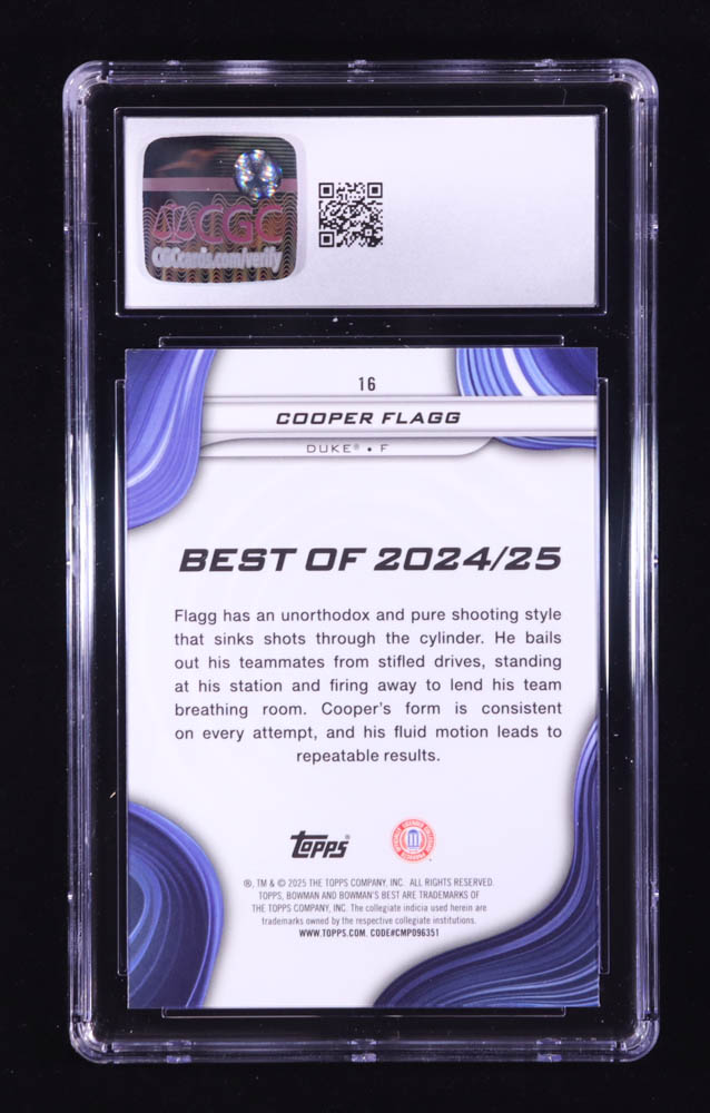Cooper Flagg 2024-25 Bowman's Best University #16 RC (CGC 10) at PristineAuction.com Cooper Flagg 2024-25 Bowman's Best University #16 RC (CGC 10) at PristineAuction.com