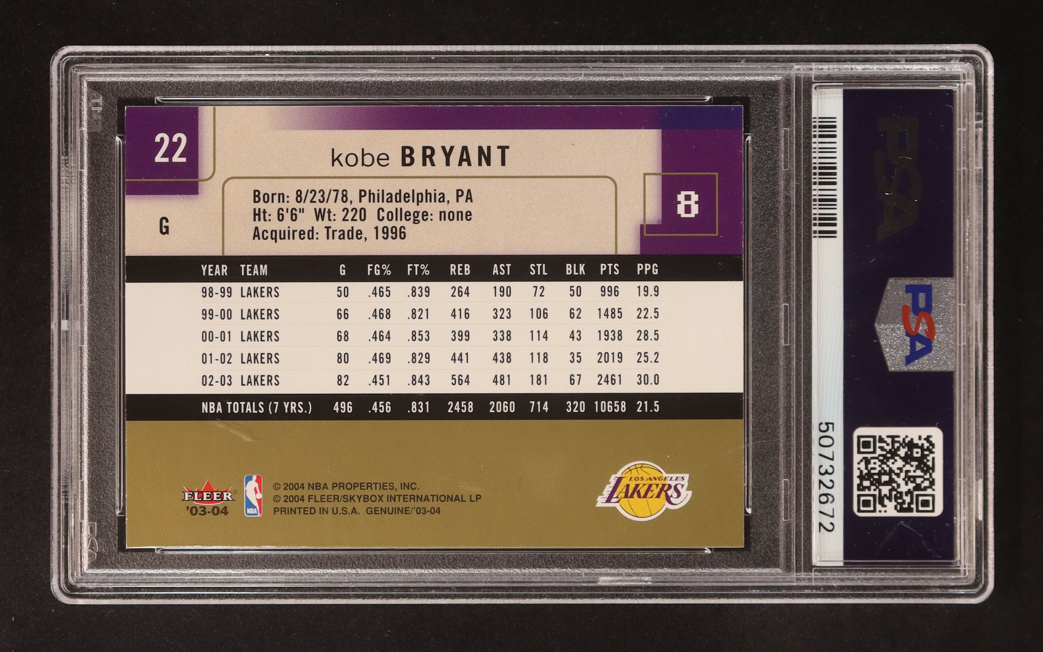 Kobe Bryant 2003-04 Fleer Genuine Insider #22 (PSA 9) at PristineAuction.com Kobe Bryant 2003-04 Fleer Genuine Insider #22 (PSA 9) at PristineAuction.com