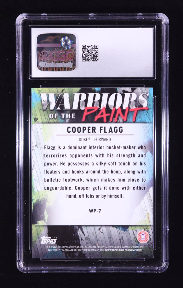 Cooper Flagg 2024-25 Bowman Chrome University Warriors of the Paint #WP7 RC (CGC 10) at PristineAuction.com Cooper Flagg 2024-25 Bowman Chrome University Warriors of the Paint #WP7 RC (CGC 10) at PristineAuction.com