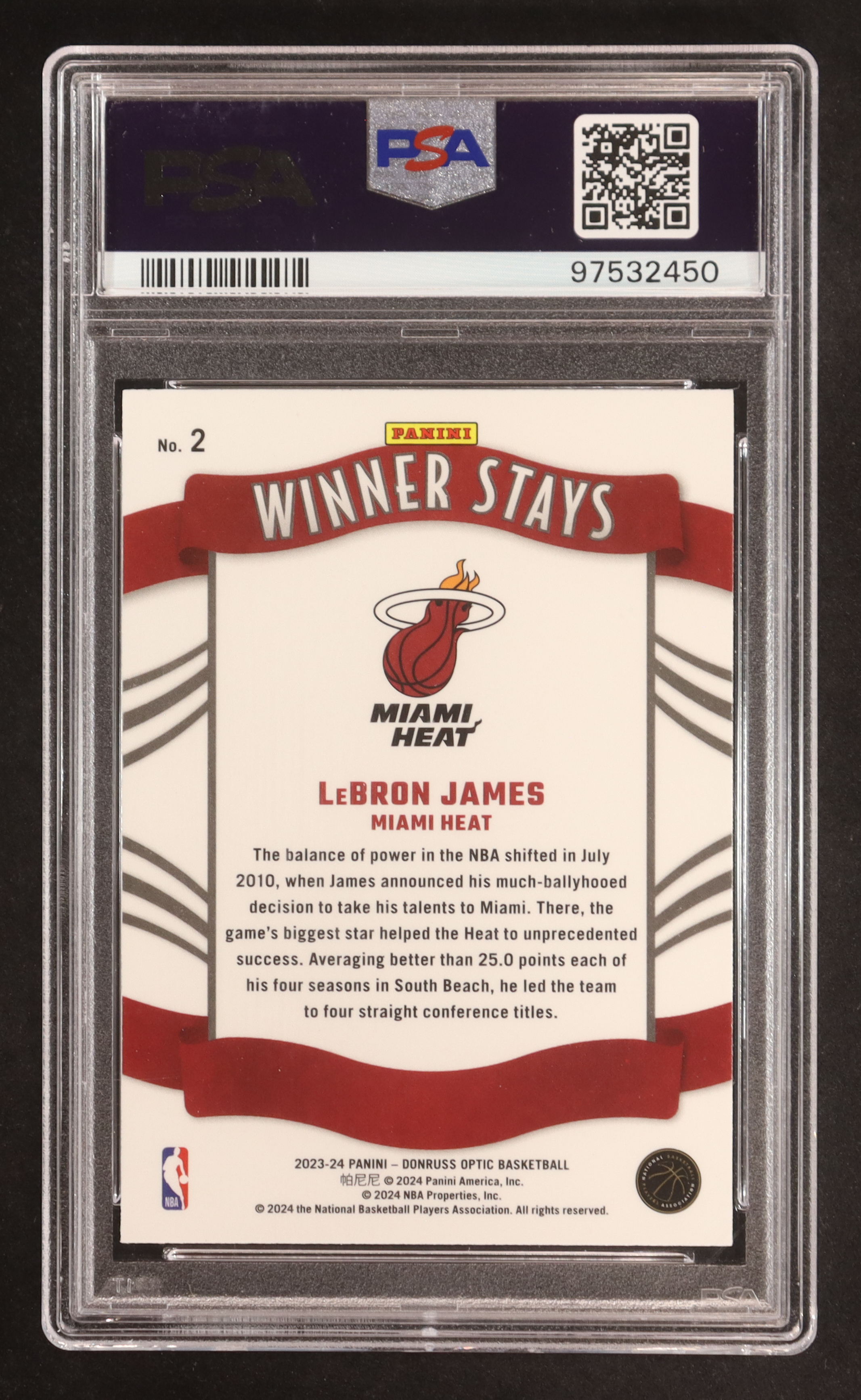 LeBron James 2023-24 Donruss Optic Winner Stays #2 (PSA 10) at PristineAuction.com LeBron James 2023-24 Donruss Optic Winner Stays #2 (PSA 10) at PristineAuction.com