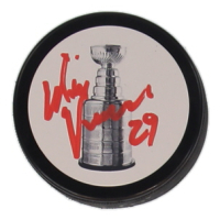 Mike Vernon Signed Stanley Cup Logo Hockey Puck (JSA) at PristineAuction.com