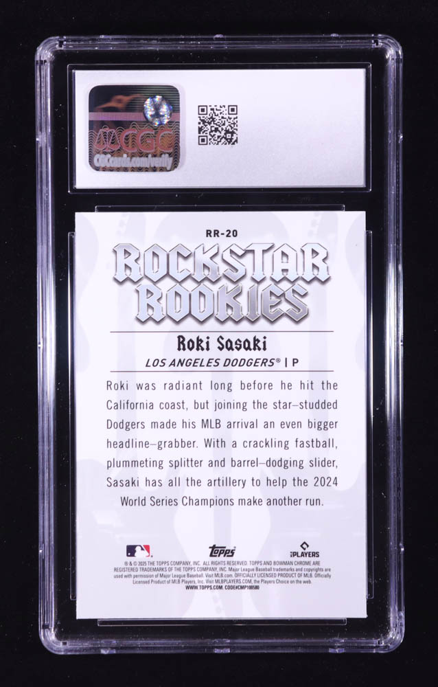 Roki Sasaki 2025 Bowman Chrome Rockstar Rookies #RR20 RC (CGC 10) at PristineAuction.com Roki Sasaki 2025 Bowman Chrome Rockstar Rookies #RR20 RC (CGC 10) at PristineAuction.com