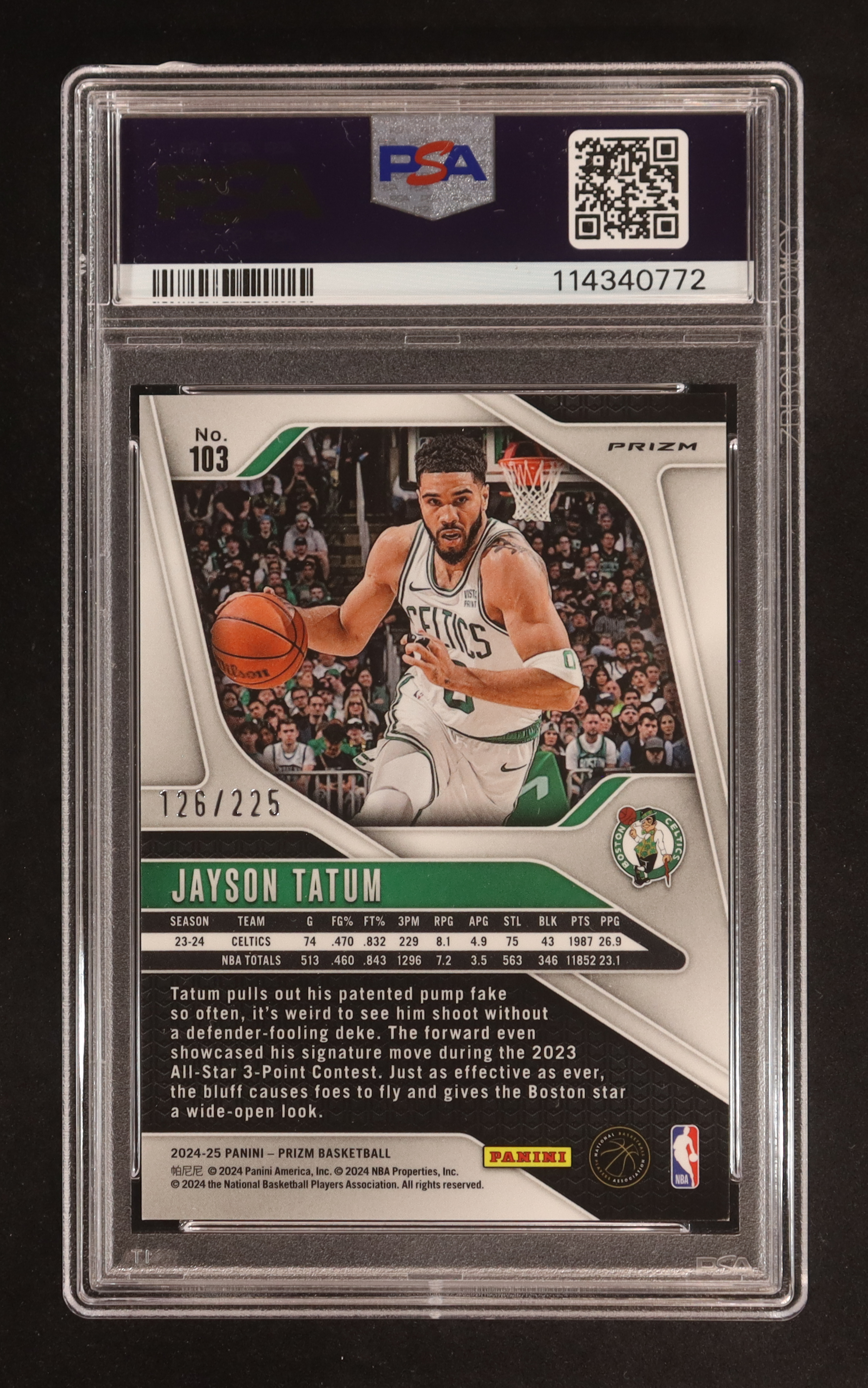 Jayson Tatum 2024-25 Panini Prizm Prizms Teal Ice #103 #126/225 (PSA 9) at PristineAuction.com Jayson Tatum 2024-25 Panini Prizm Prizms Teal Ice #103 #126/225 (PSA 9) at PristineAuction.com