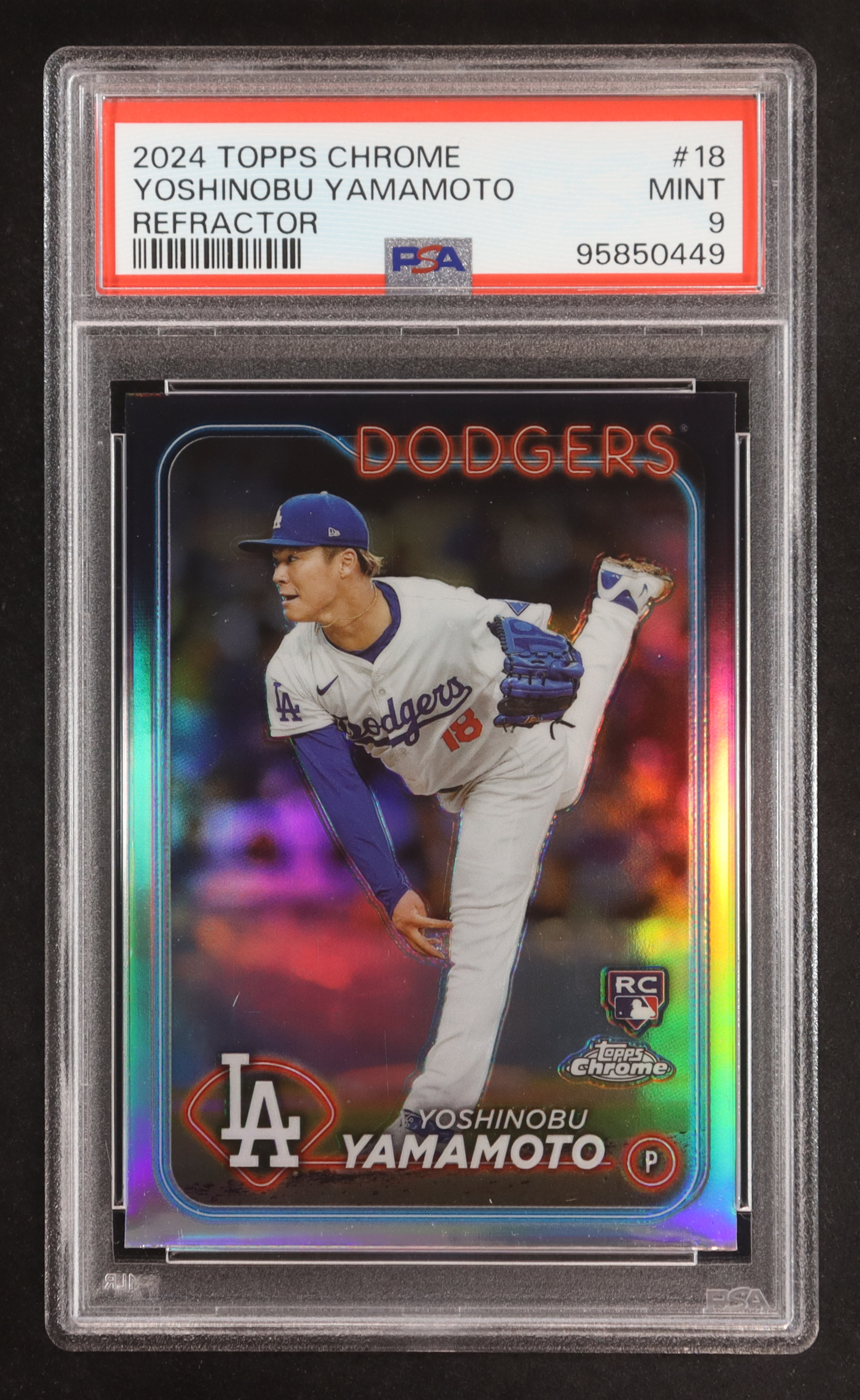 Yoshinobu Yamamoto 2024 Topps Chrome Refractors #18 RC (PSA 9) at PristineAuction.com Yoshinobu Yamamoto 2024 Topps Chrome Refractors #18 RC (PSA 9) at PristineAuction.com