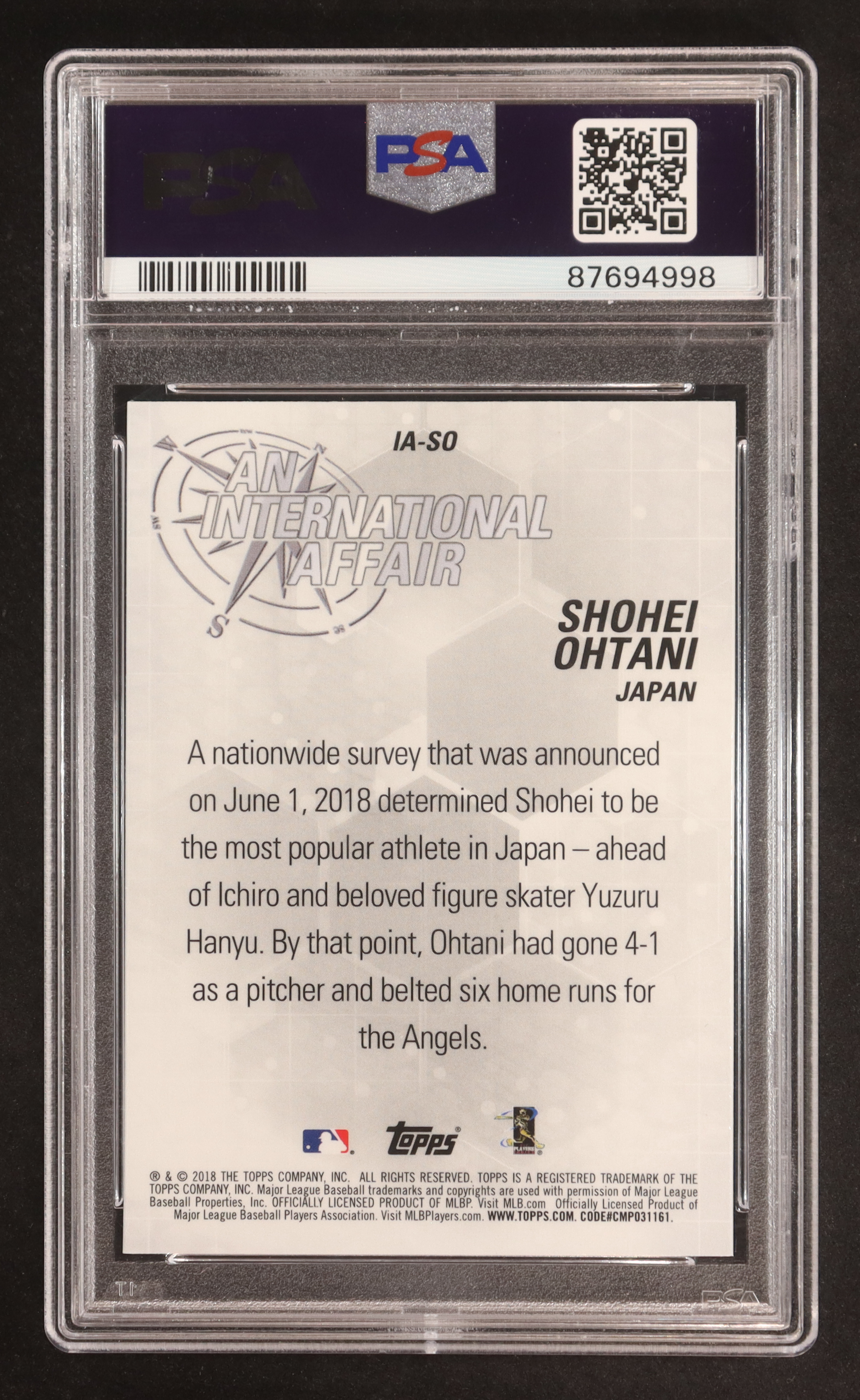 Shohei Ohtani 2018 Topps Chrome Update An International Affair #IASO RC (PSA 10) at PristineAuction.com Shohei Ohtani 2018 Topps Chrome Update An International Affair #IASO RC (PSA 10) at PristineAuction.com