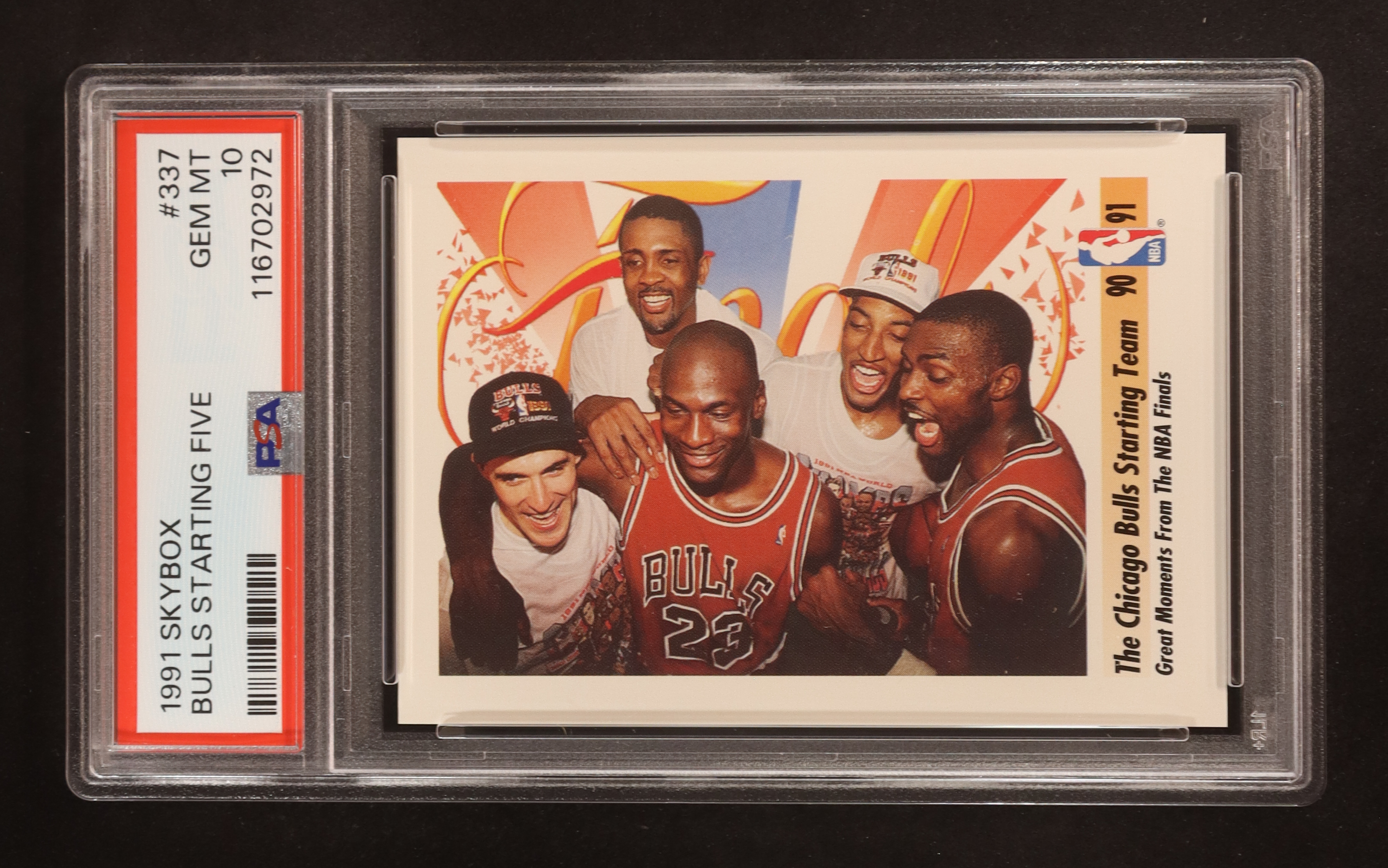 Bulls Starting Five 1991-92 SkyBox #337 / Great Moments from the NBA Finals (PSA 10) at PristineAuction.com Bulls Starting Five 1991-92 SkyBox #337 / Great Moments from the NBA Finals (PSA 10) at PristineAuction.com