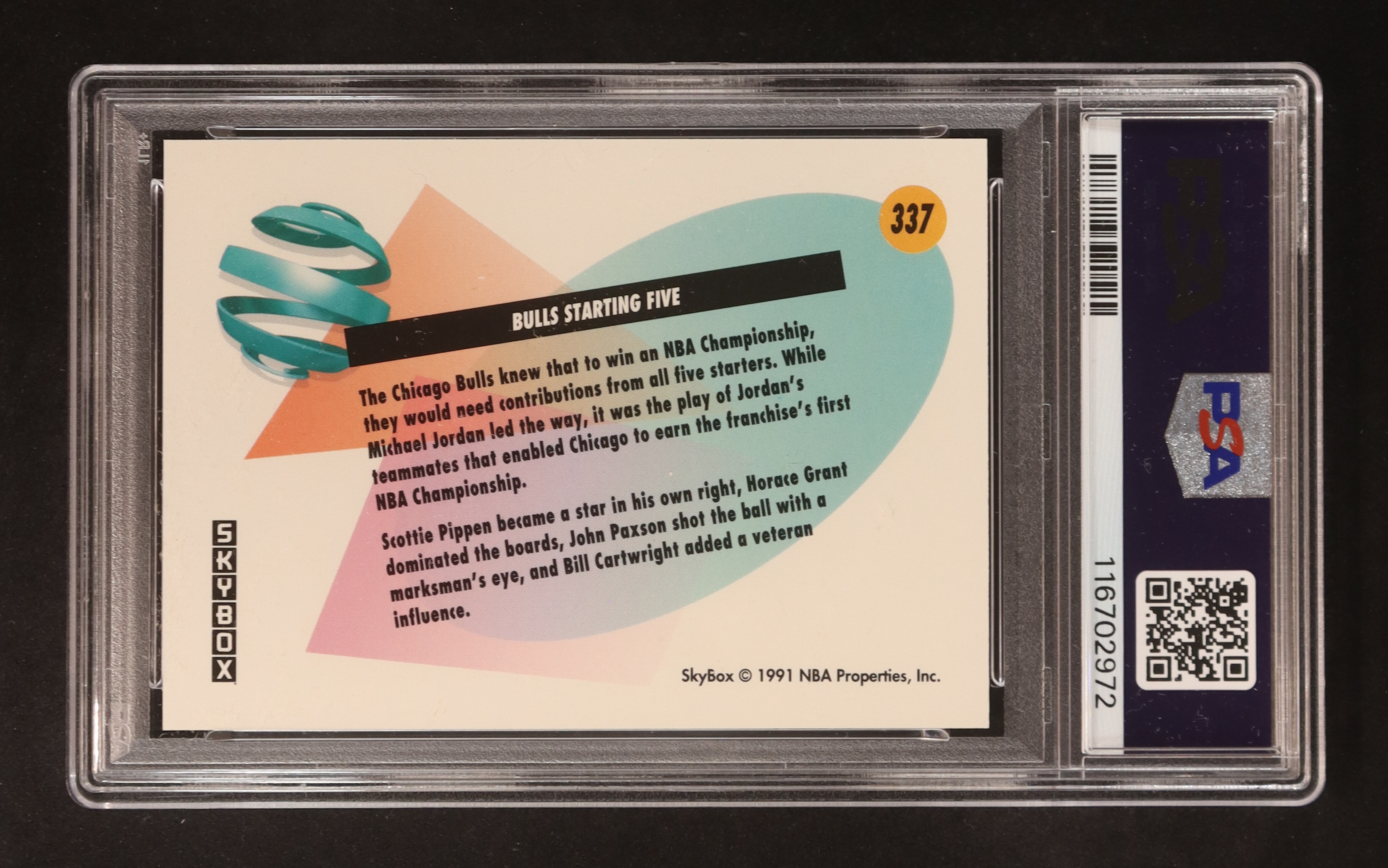 Bulls Starting Five 1991-92 SkyBox #337 / Great Moments from the NBA Finals (PSA 10) at PristineAuction.com Bulls Starting Five 1991-92 SkyBox #337 / Great Moments from the NBA Finals (PSA 10) at PristineAuction.com