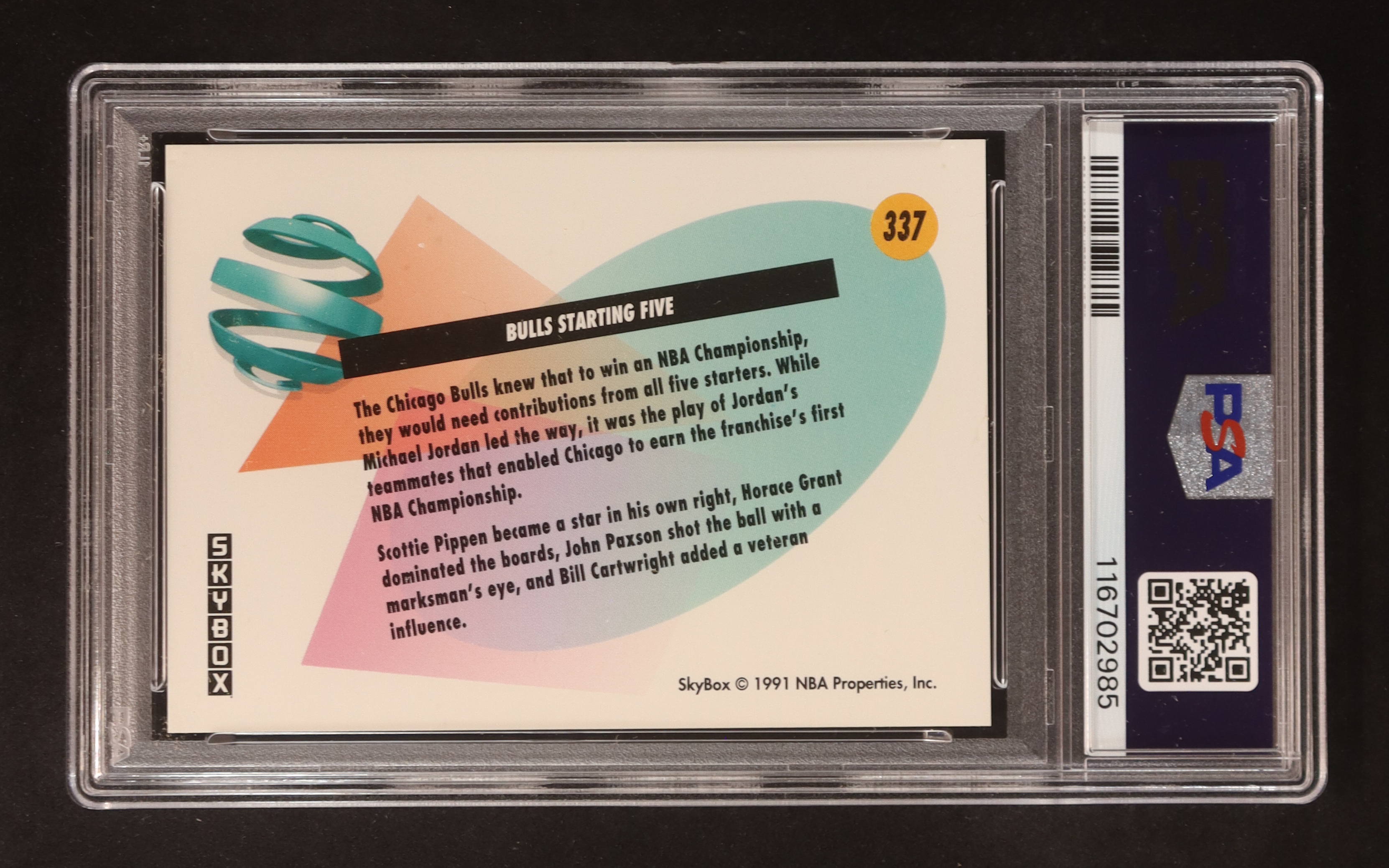 Bulls Starting Five 1991-92 SkyBox #337 / Great Moments from the NBA Finals (PSA 10) at PristineAuction.com Bulls Starting Five 1991-92 SkyBox #337 / Great Moments from the NBA Finals (PSA 10) at PristineAuction.com