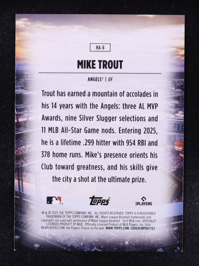 Mike Trout 2025 Topps Home Field Advantage #HA6 at PristineAuction.com Mike Trout 2025 Topps Home Field Advantage #HA6 at PristineAuction.com