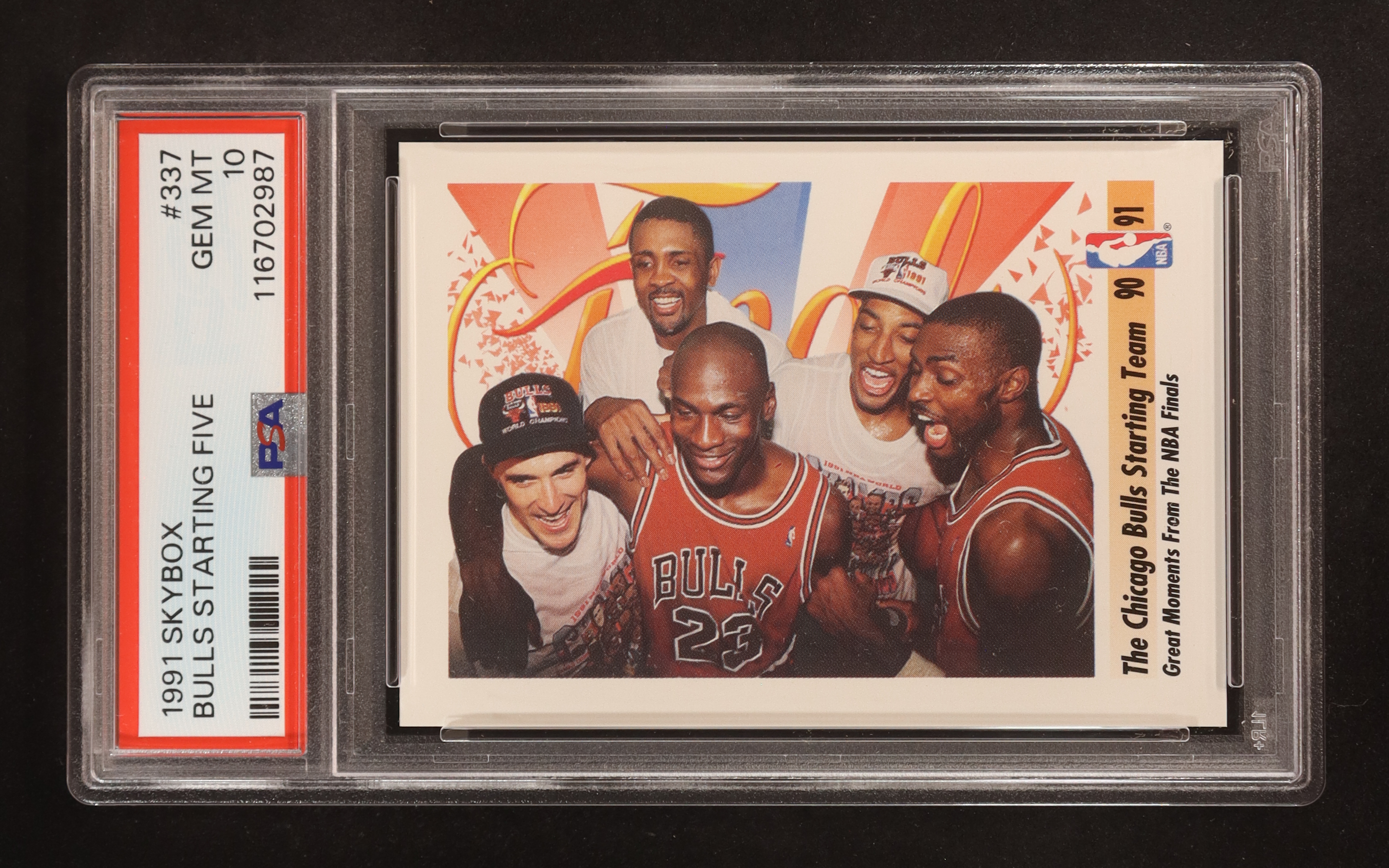 Bulls Starting Five 1991-92 SkyBox #337 / Great Moments from the NBA Finals (PSA 10) at PristineAuction.com Bulls Starting Five 1991-92 SkyBox #337 / Great Moments from the NBA Finals (PSA 10) at PristineAuction.com