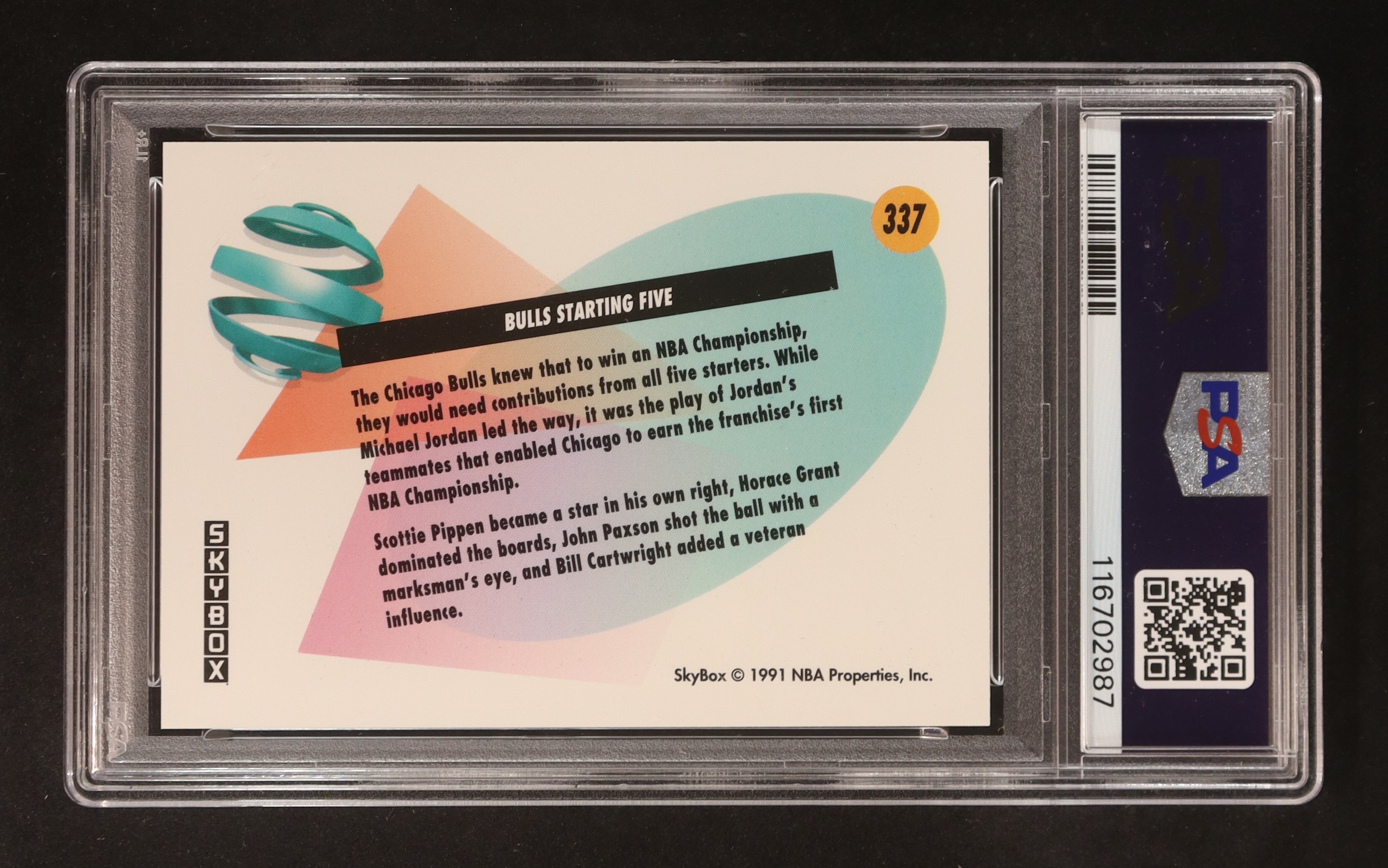Bulls Starting Five 1991-92 SkyBox #337 / Great Moments from the NBA Finals (PSA 10) at PristineAuction.com Bulls Starting Five 1991-92 SkyBox #337 / Great Moments from the NBA Finals (PSA 10) at PristineAuction.com