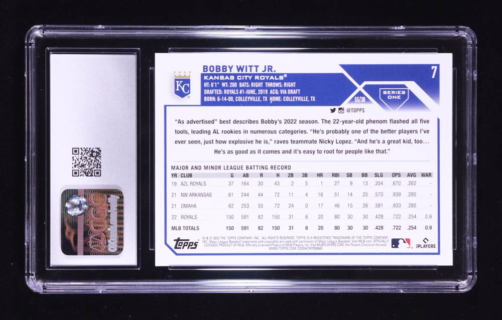 Bobby Witt Jr. 2023 Topps #7 (CGC 10) at PristineAuction.com Bobby Witt Jr. 2023 Topps #7 (CGC 10) at PristineAuction.com