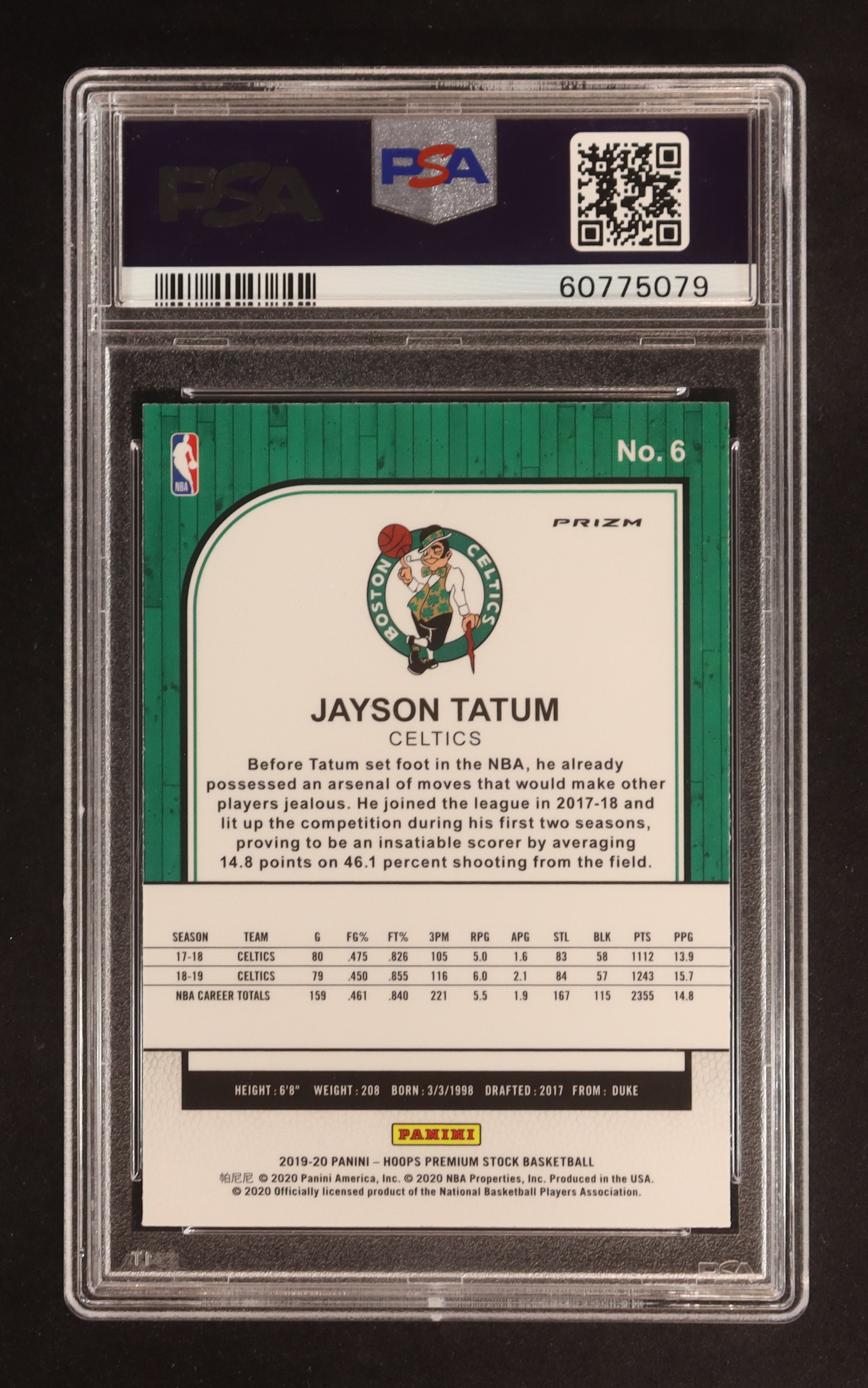 Jayson Tatum 2019-20 Hoops Premium Stock Prizms Purple Disco #6 (PSA 10) at PristineAuction.com Jayson Tatum 2019-20 Hoops Premium Stock Prizms Purple Disco #6 (PSA 10) at PristineAuction.com