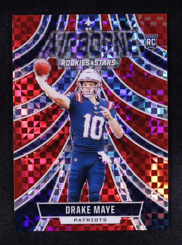 Drake Maye 2024 Rookies and Stars Airborne Red Plaid #24 RC at PristineAuction.com Drake Maye 2024 Rookies and Stars Airborne Red Plaid #24 RC at PristineAuction.com