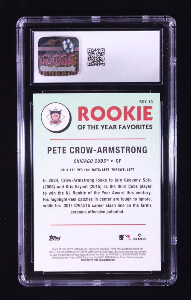 Pete Crow-Armstrong 2024 Bowman Chrome Rookie of the Year Favorites #ROY13 RC (CGC 10) at PristineAuction.com Pete Crow-Armstrong 2024 Bowman Chrome Rookie of the Year Favorites #ROY13 RC (CGC 10) at PristineAuction.com