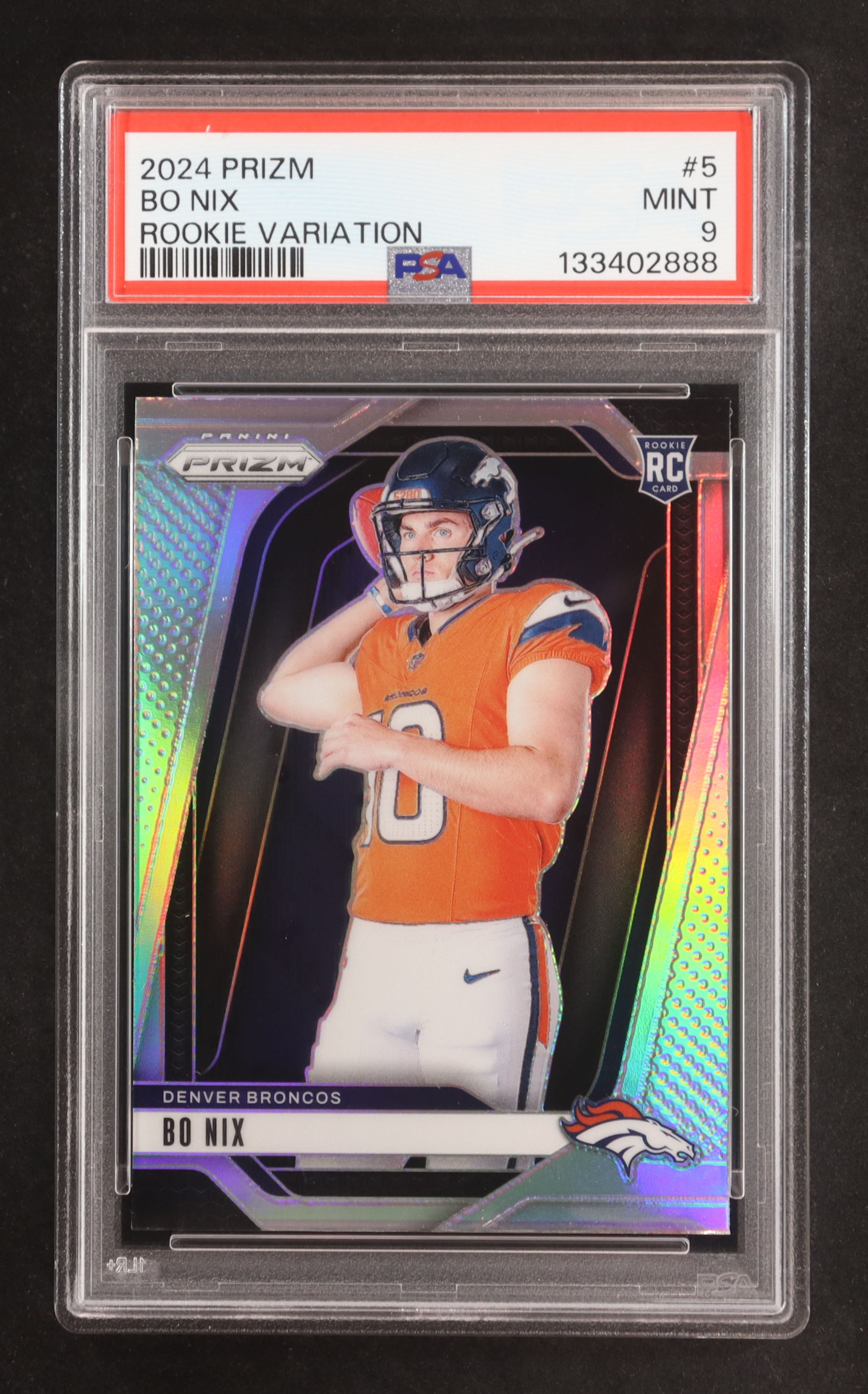 Bo Nix 2024 Panini Prizm Rookie Variations Prizms Silver #5 RC (PSA 9) at PristineAuction.com Bo Nix 2024 Panini Prizm Rookie Variations Prizms Silver #5 RC (PSA 9) at PristineAuction.com