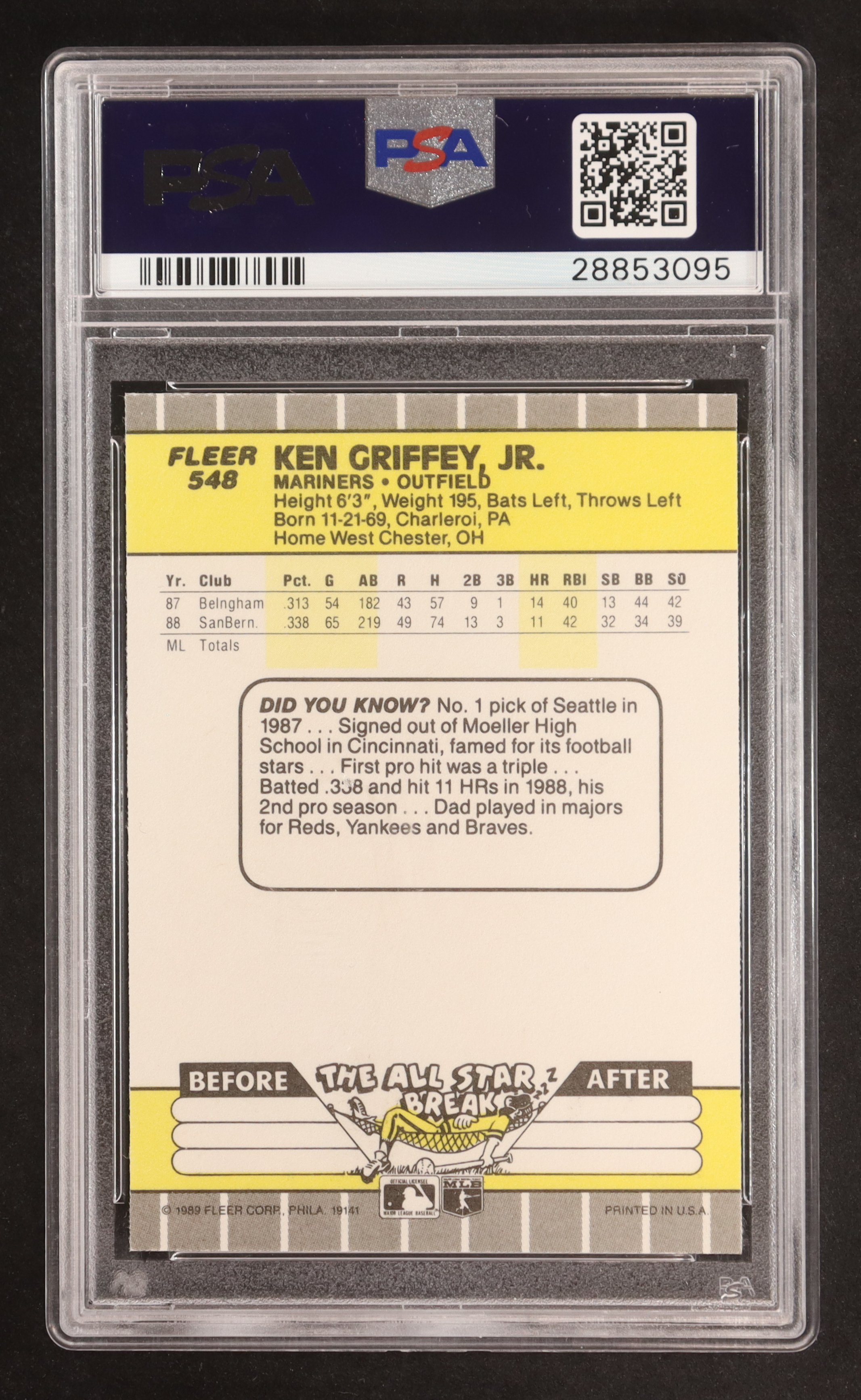 Ken Griffey Jr. 1989 Fleer #548 RC (PSA 9) at PristineAuction.com Ken Griffey Jr. 1989 Fleer #548 RC (PSA 9) at PristineAuction.com