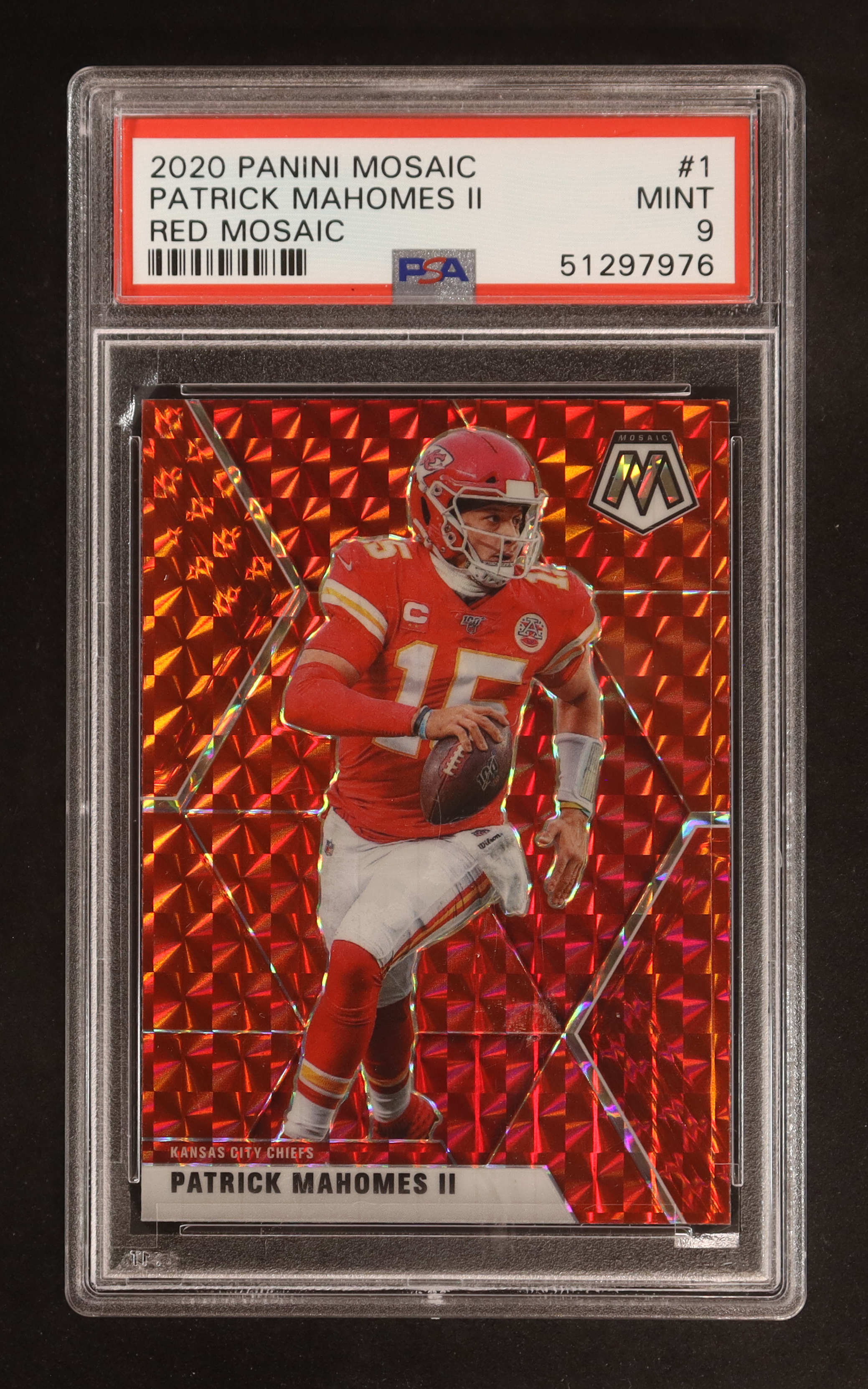 Patrick Mahomes II 2020 Panini Mosaic Mosaic Red #1 (PSA 9) at PristineAuction.com Patrick Mahomes II 2020 Panini Mosaic Mosaic Red #1 (PSA 9) at PristineAuction.com